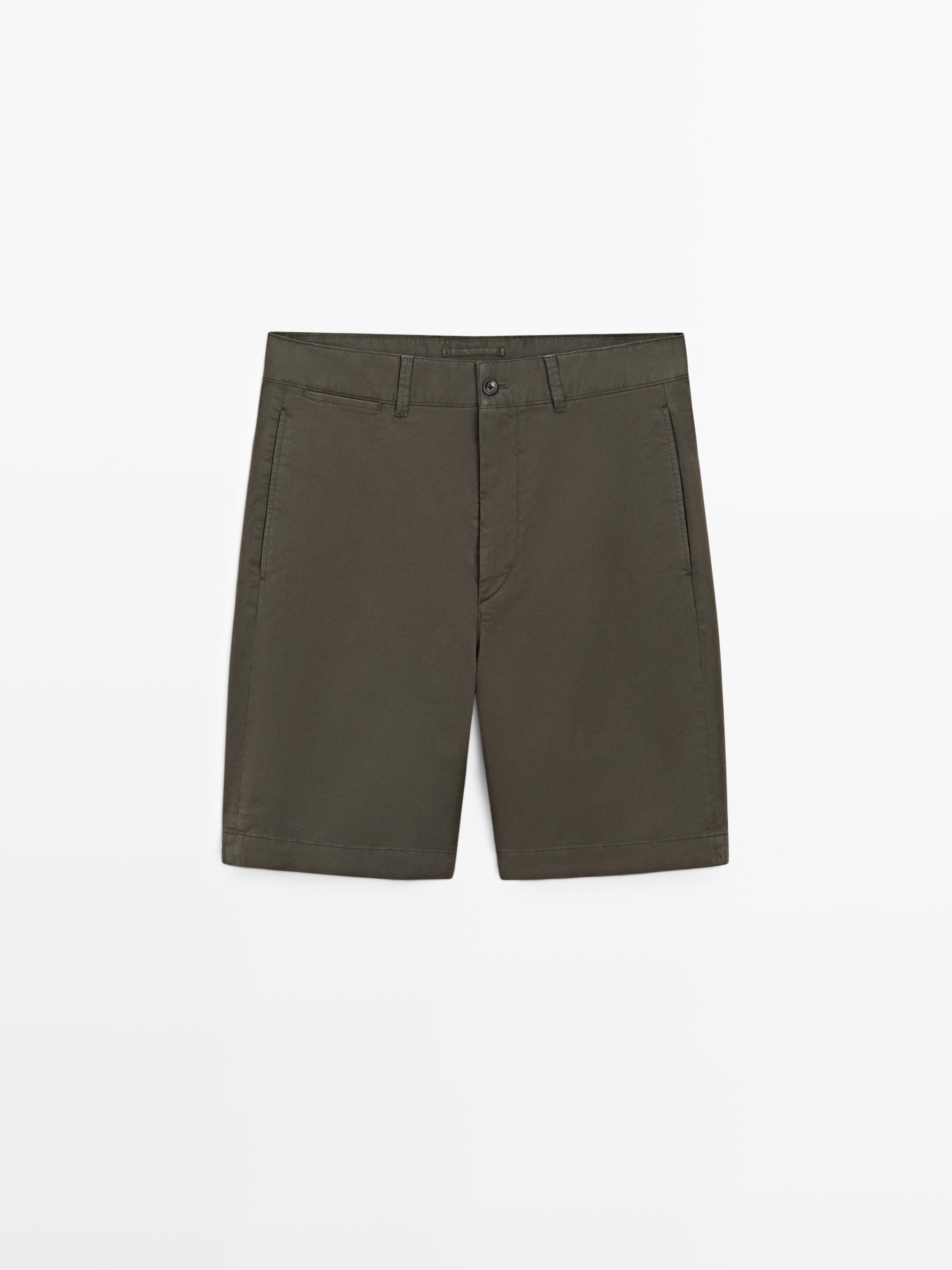 Cotton blend Bermuda shorts with pocket — DARK GREEN