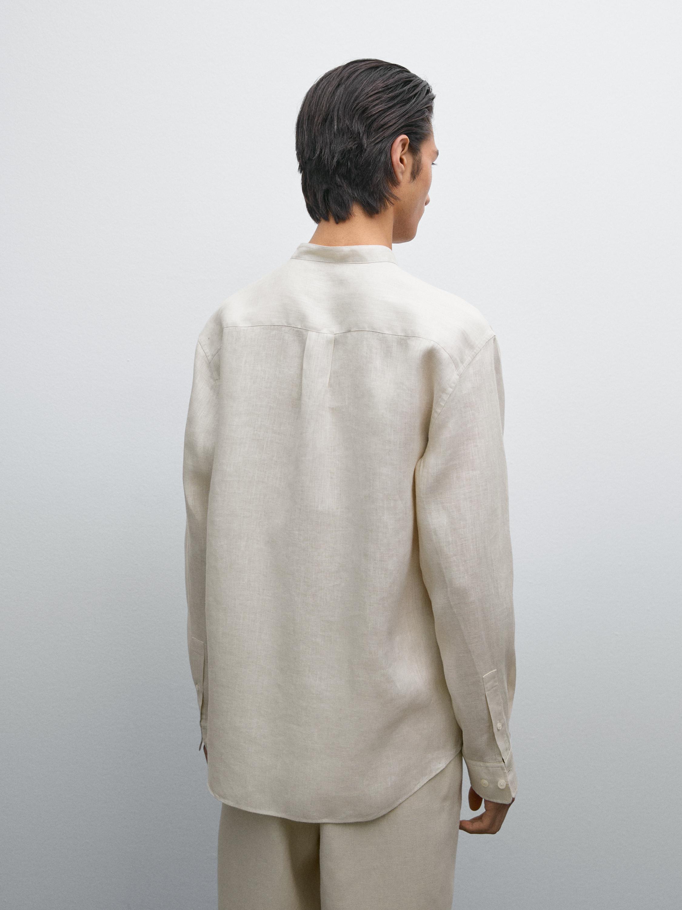 100% linen regular fit stand-up collar shirt