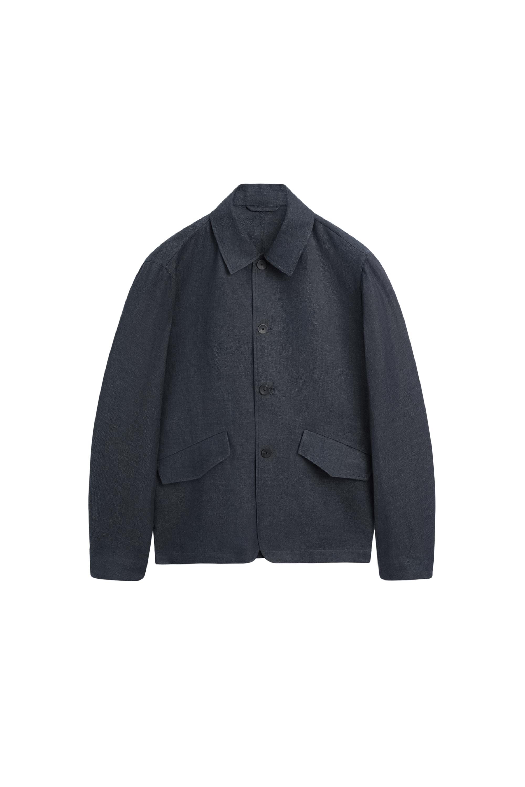 100% linen total look melange overshirt — INK BLUE