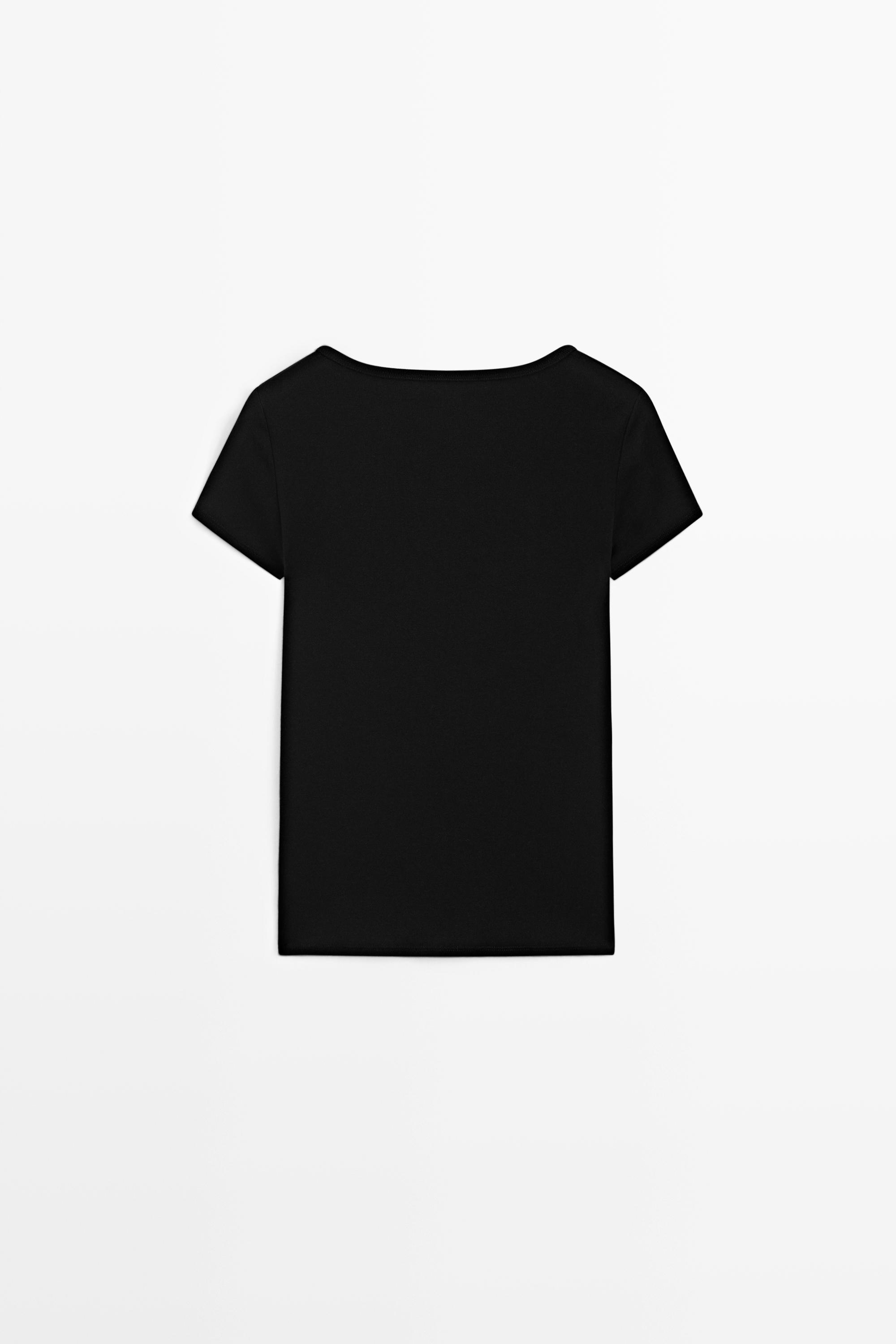 Short sleeve square neckline T-shirt — BLACK