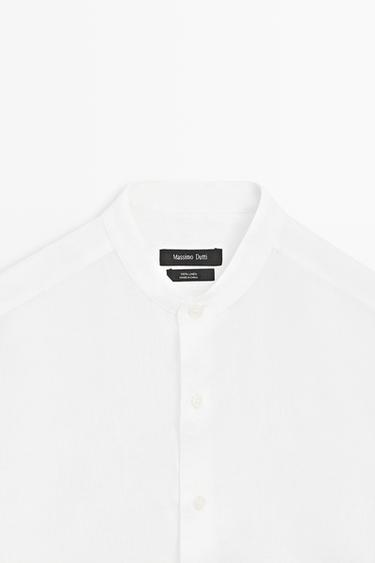 100% linen regular fit stand collar shirt — WHITE 9