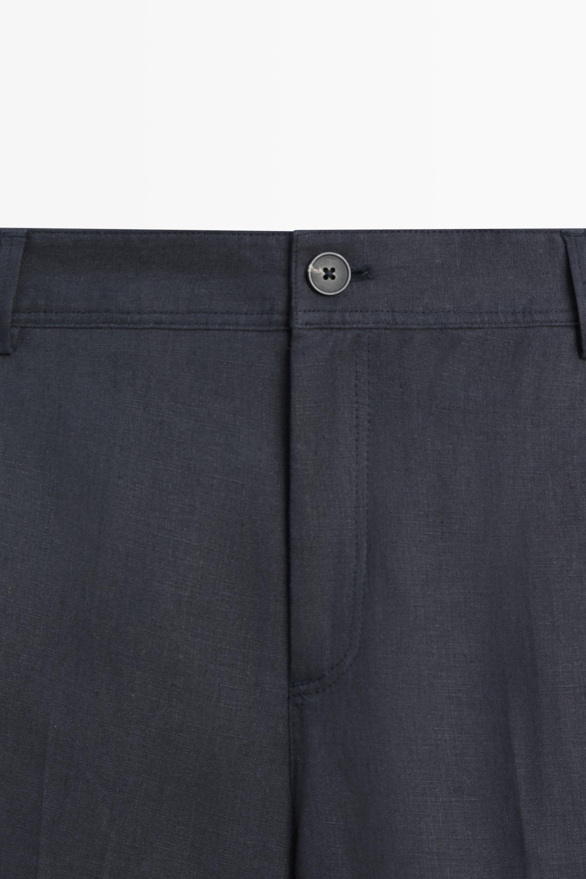 Kick flare cropped linen trousers — NAVY BLUE
