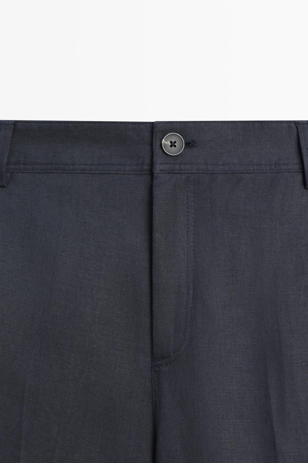 Kick flare cropped linen trousers — NAVY BLUE
