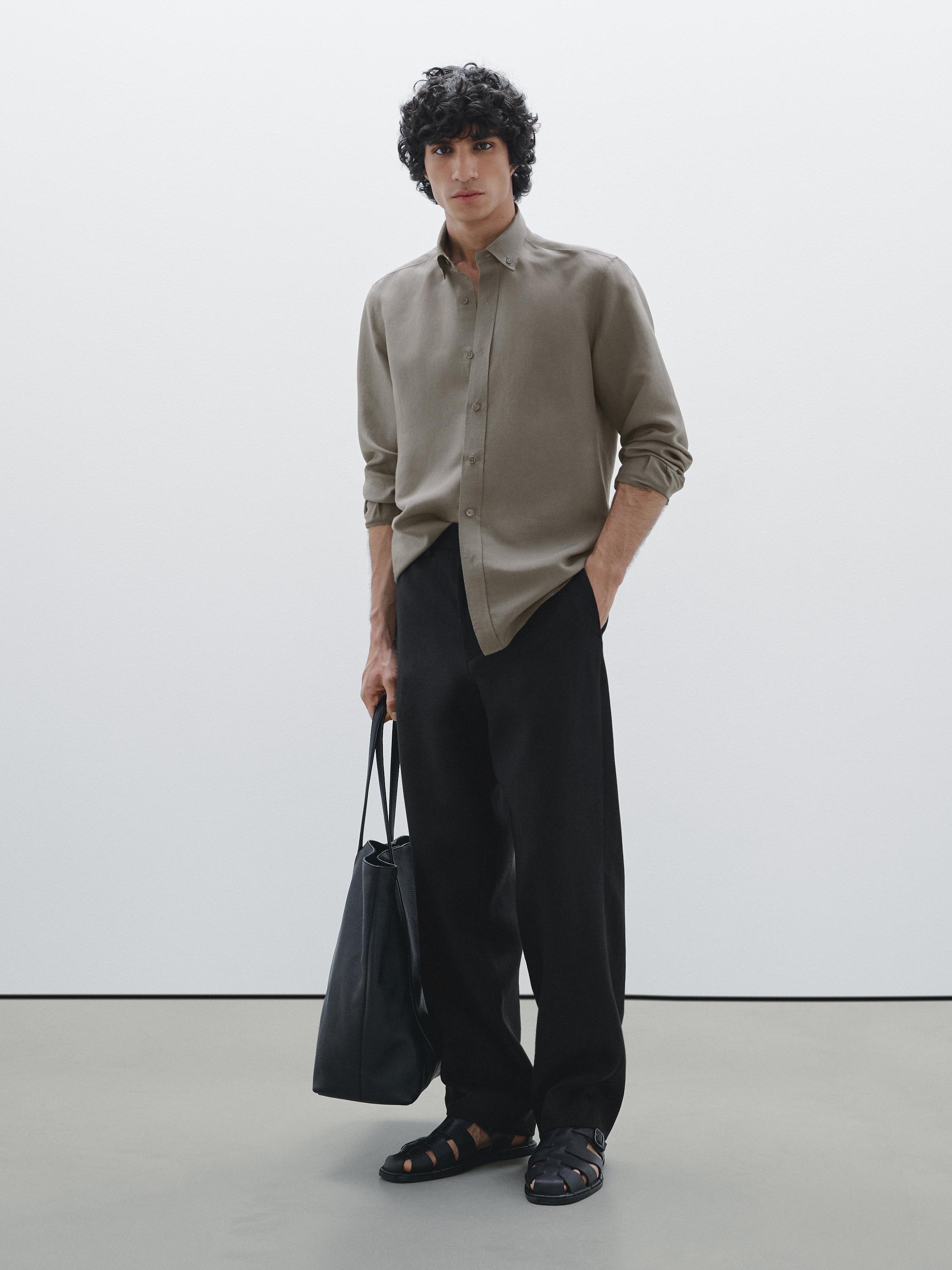 قميص ضيق خفيف من الكتان المخلوط