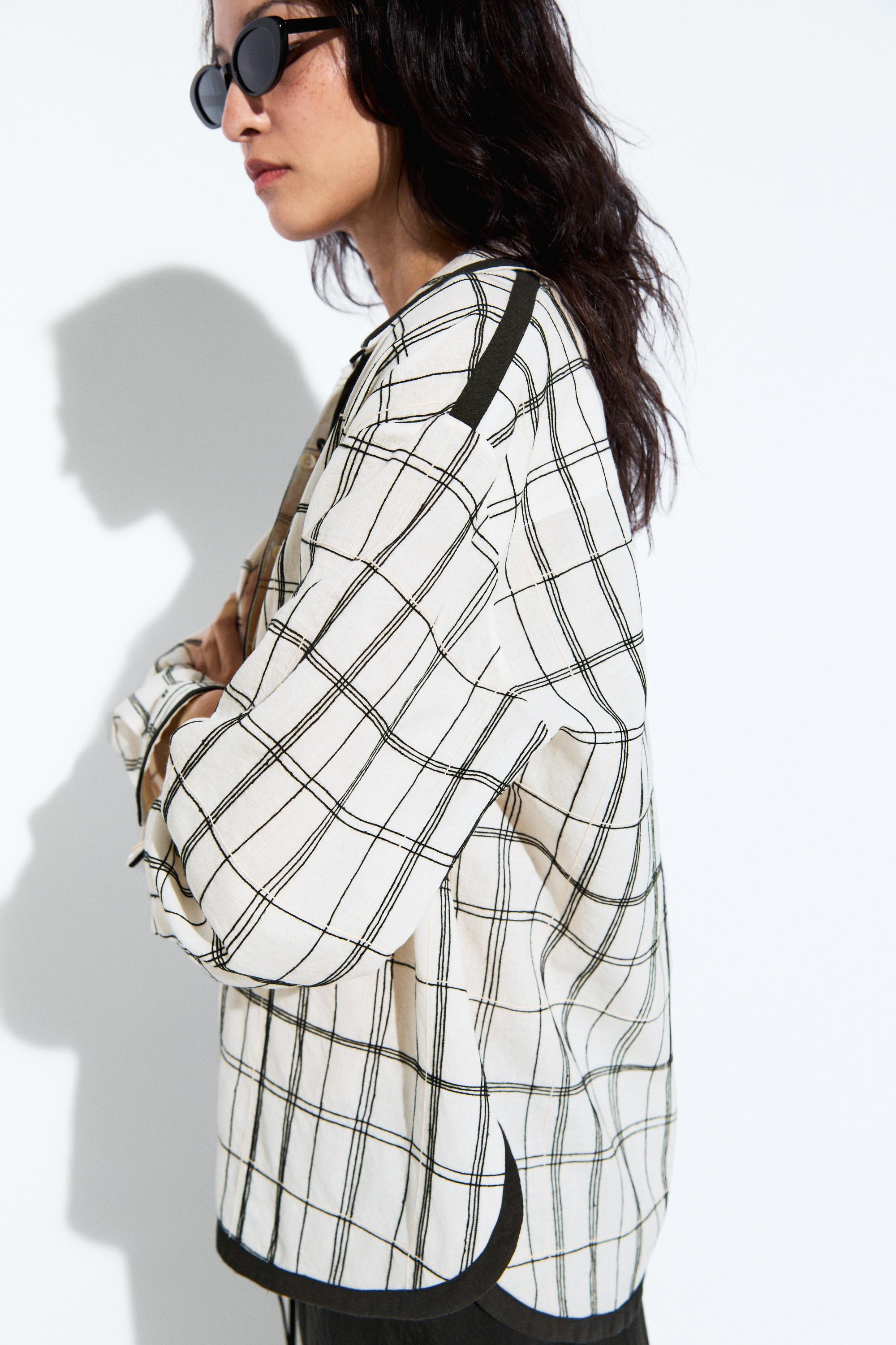 Cotton blend check shirt — WHITE