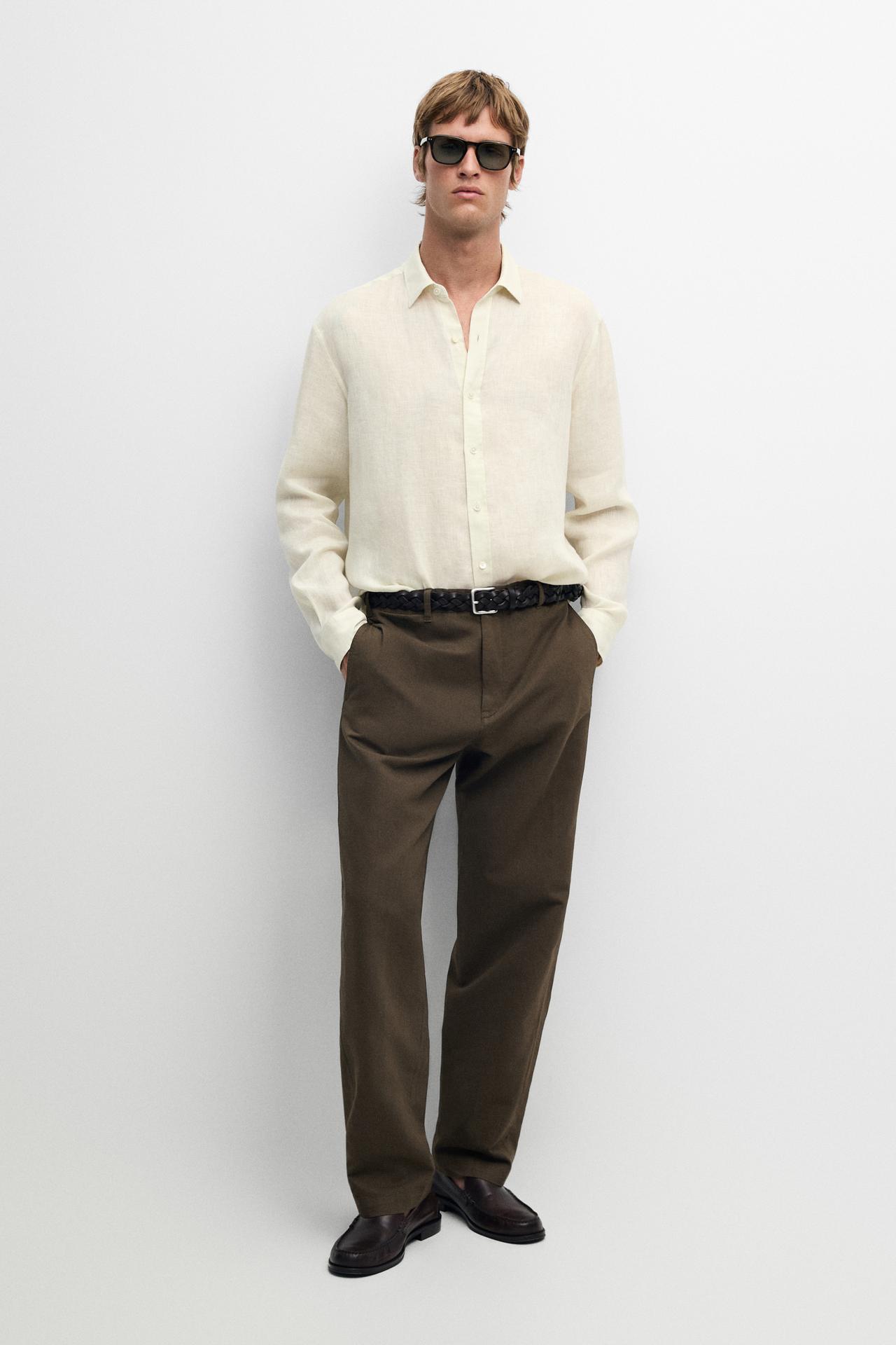 100% linen regular fit shirt — PALE ECRU
