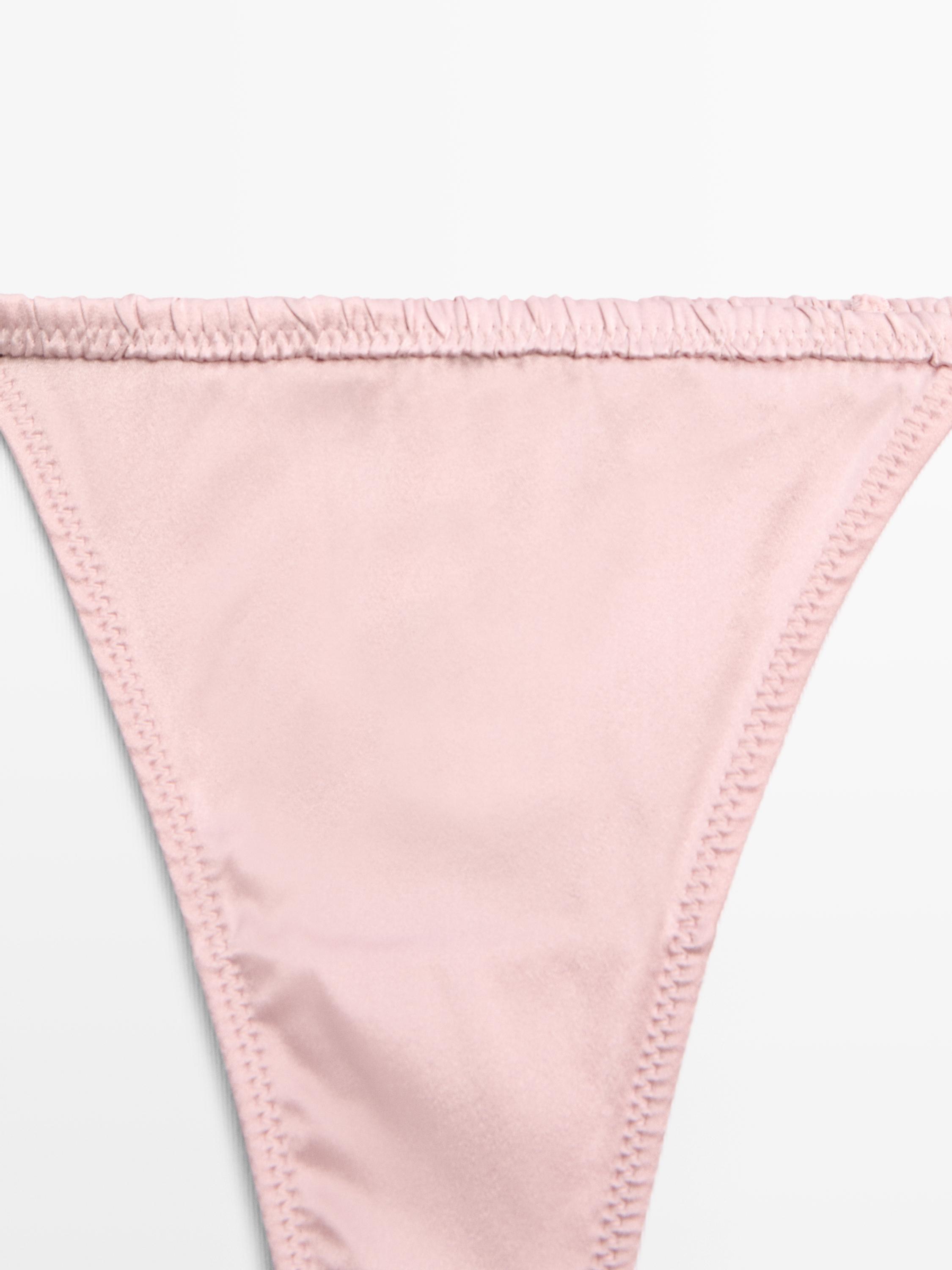Silk thong with lace detail — ROSE PINK