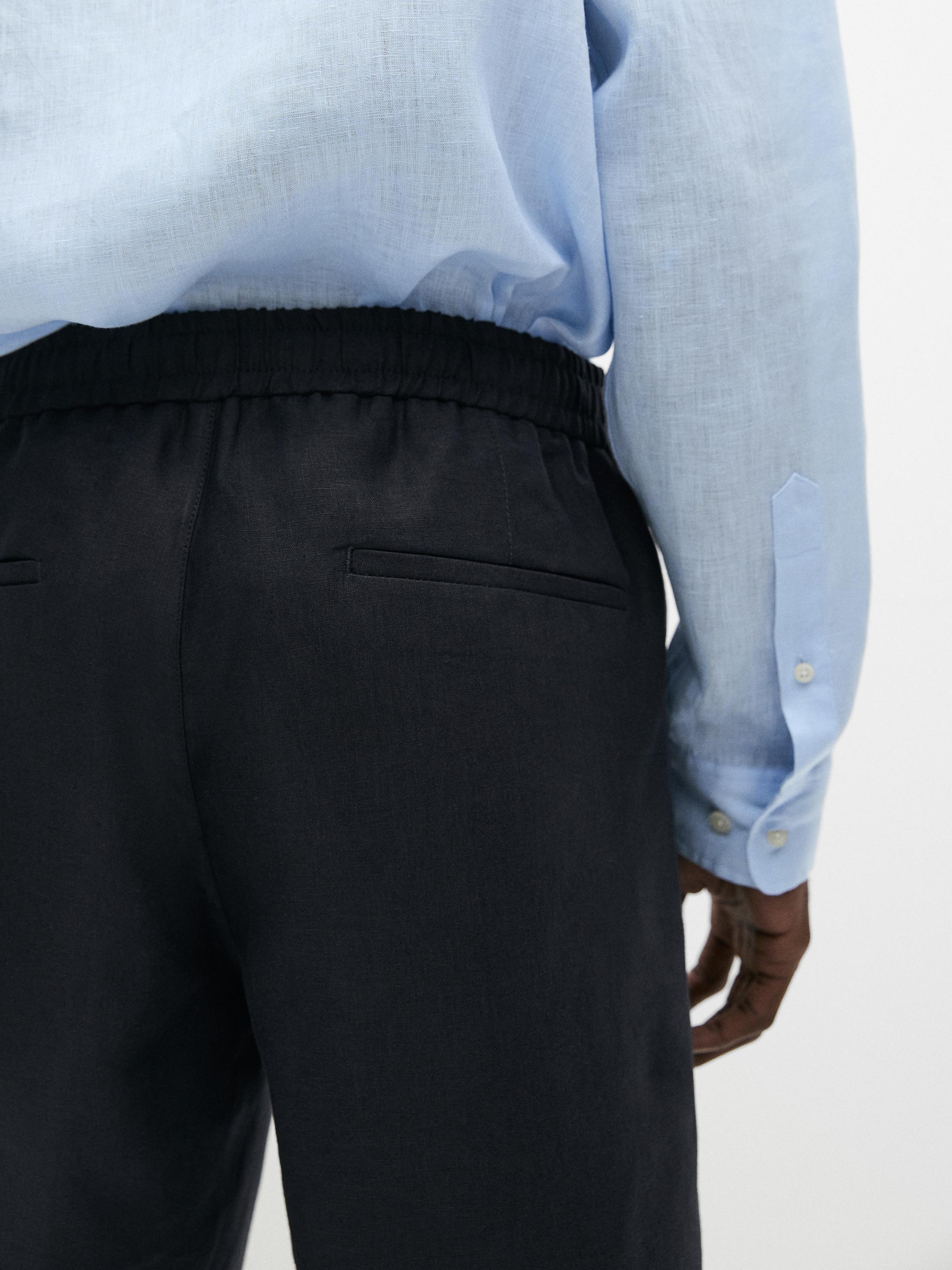 100% linen short Bermuda shorts — NAVY BLUE