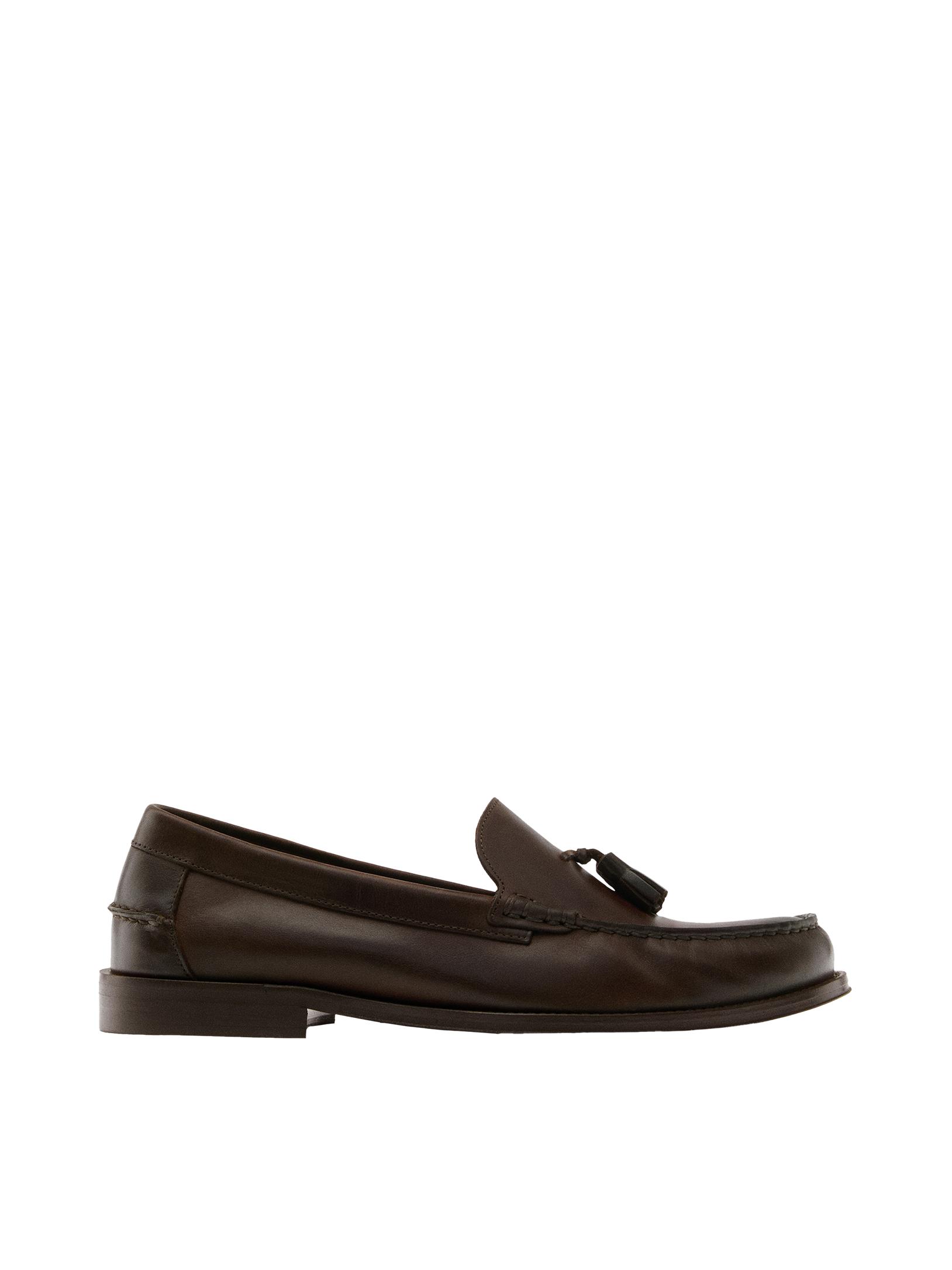 Soft oiled leather loafers with tassels — TAN