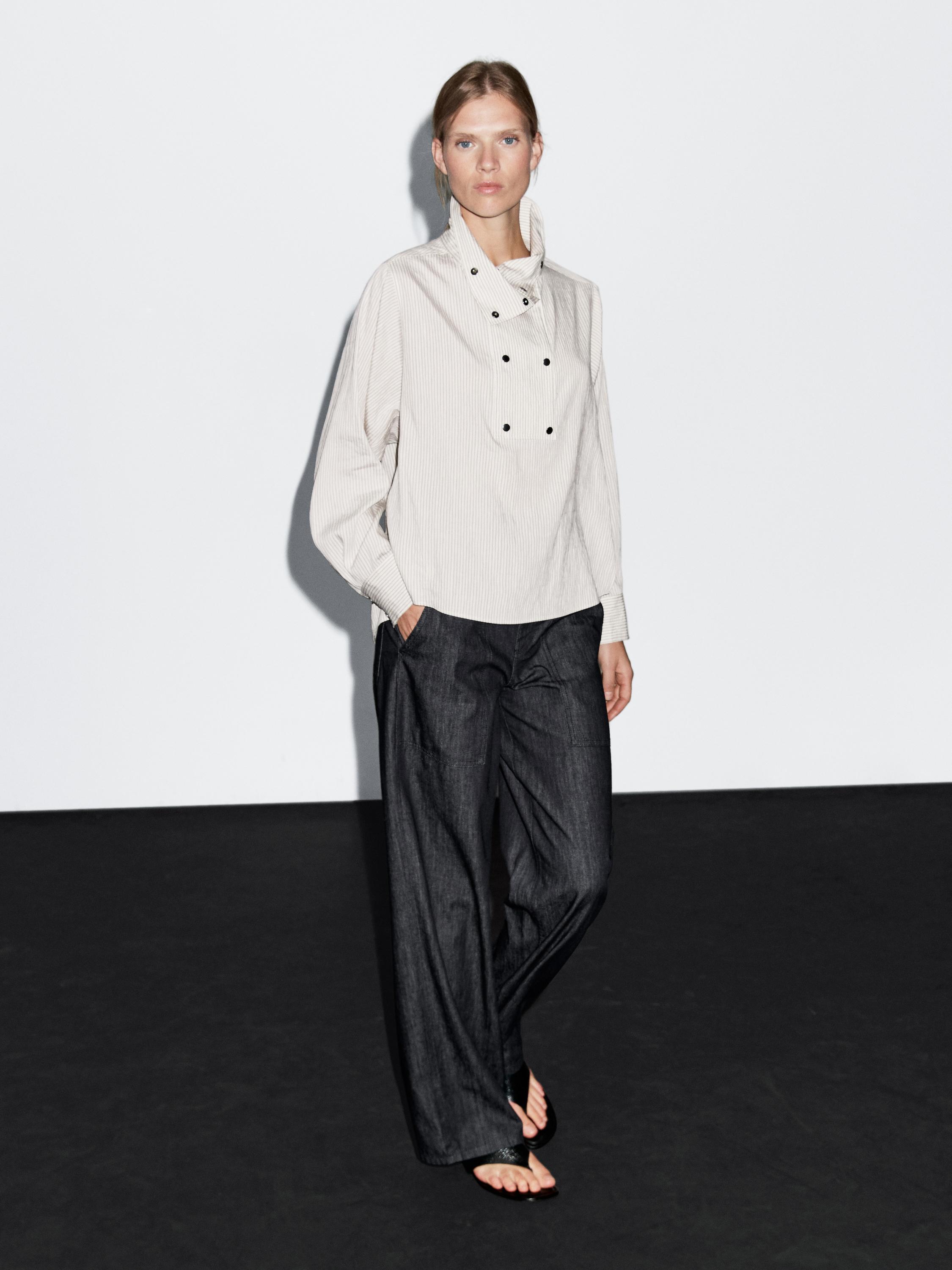 Wide leg denim trousers
