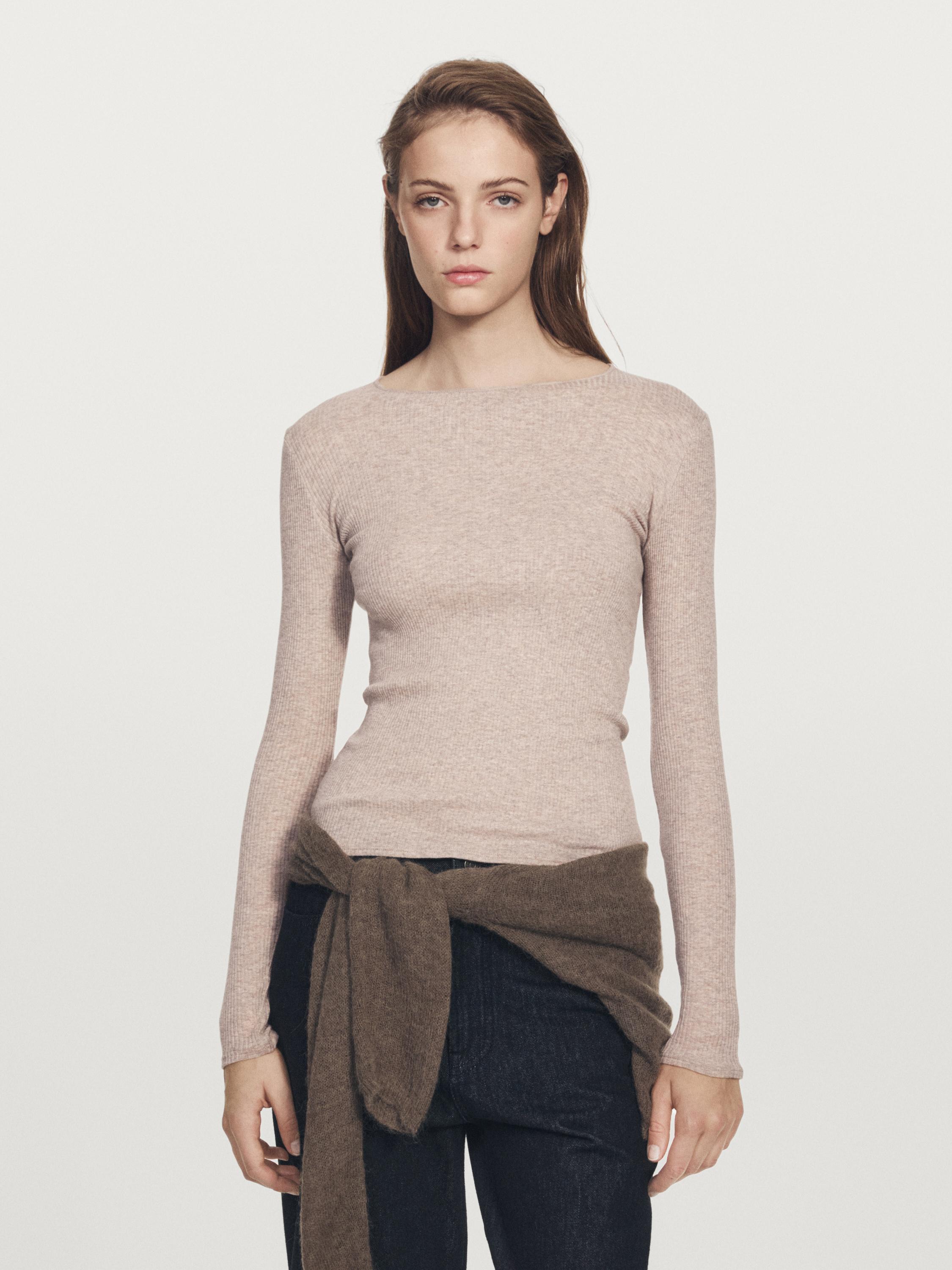 Long sleeve T-shirt with ribbed detail
