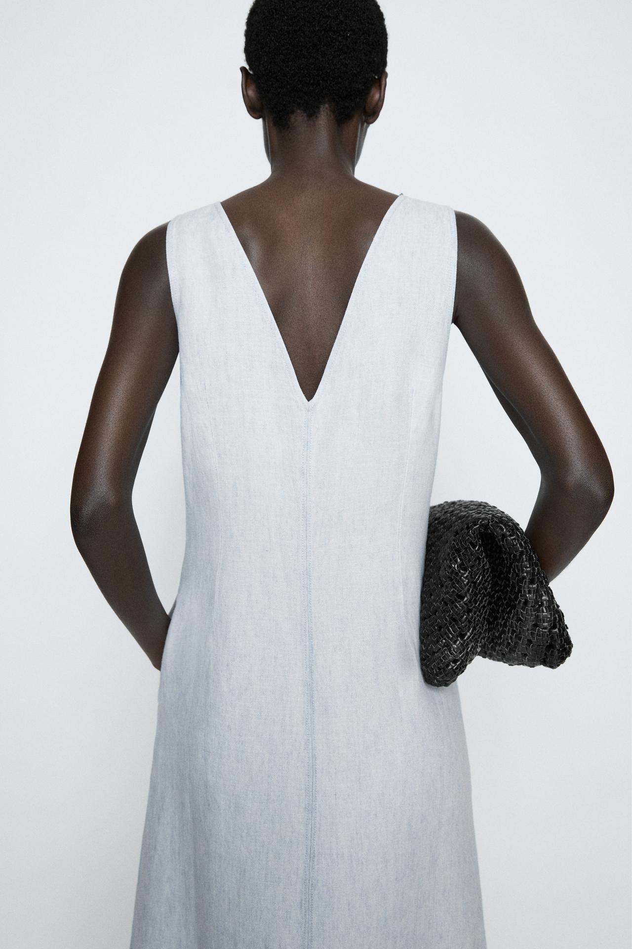 100% Linen Midi Dress - STUDIO — Light Blue