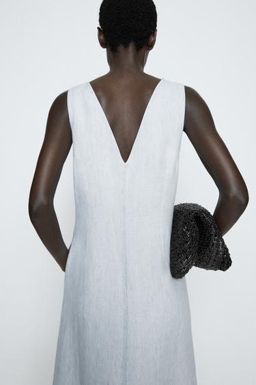 100% Linen Midi Dress - STUDIO — Light Blue 8
