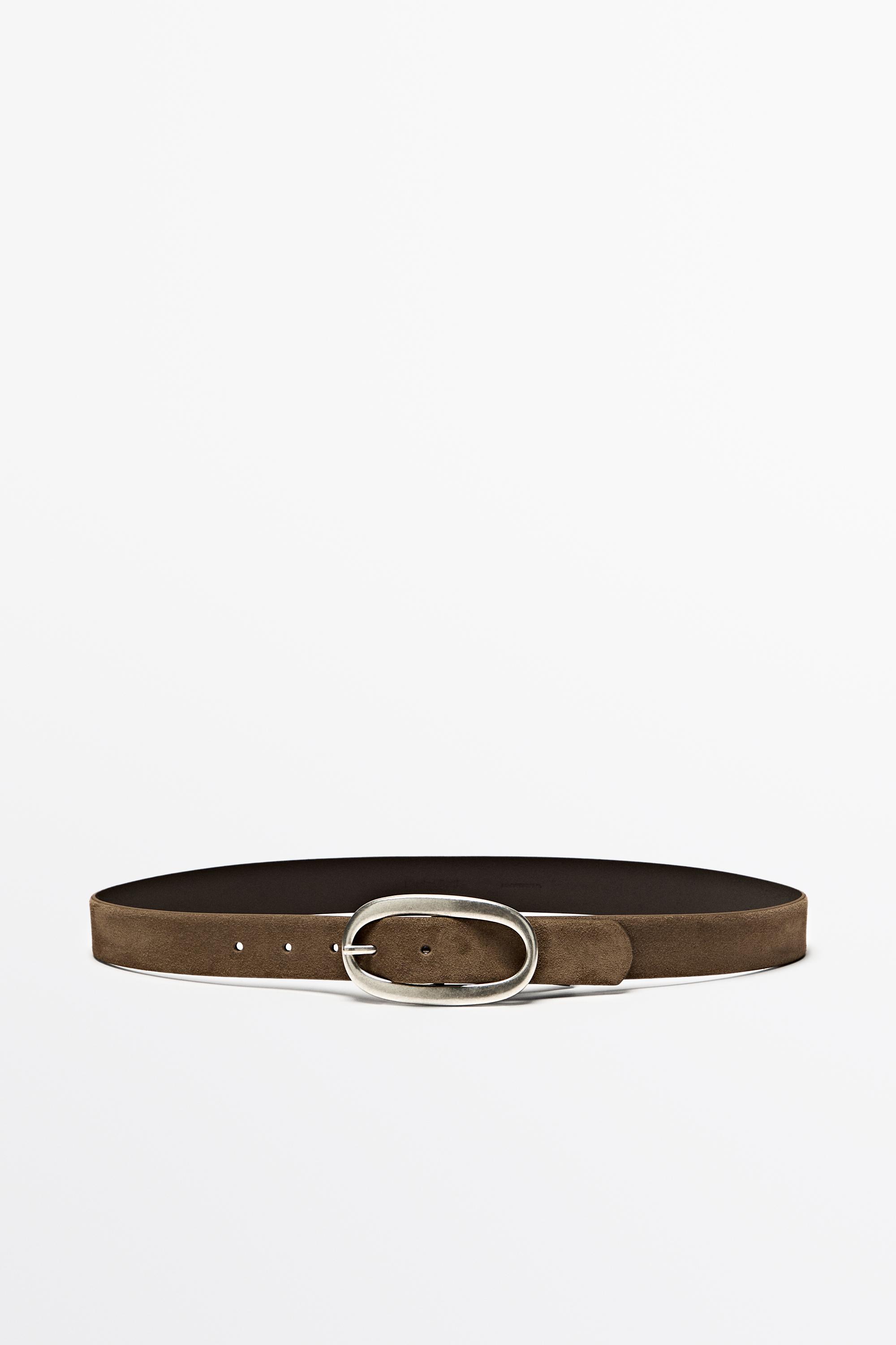 Cintura In Pelle Scamosciata Con Fibbia - Marrone Topo - M / 85Cm - Massimo Dutti - Female-image