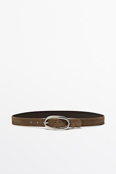Split suede leather buckle belt — MOLE BROWN 1