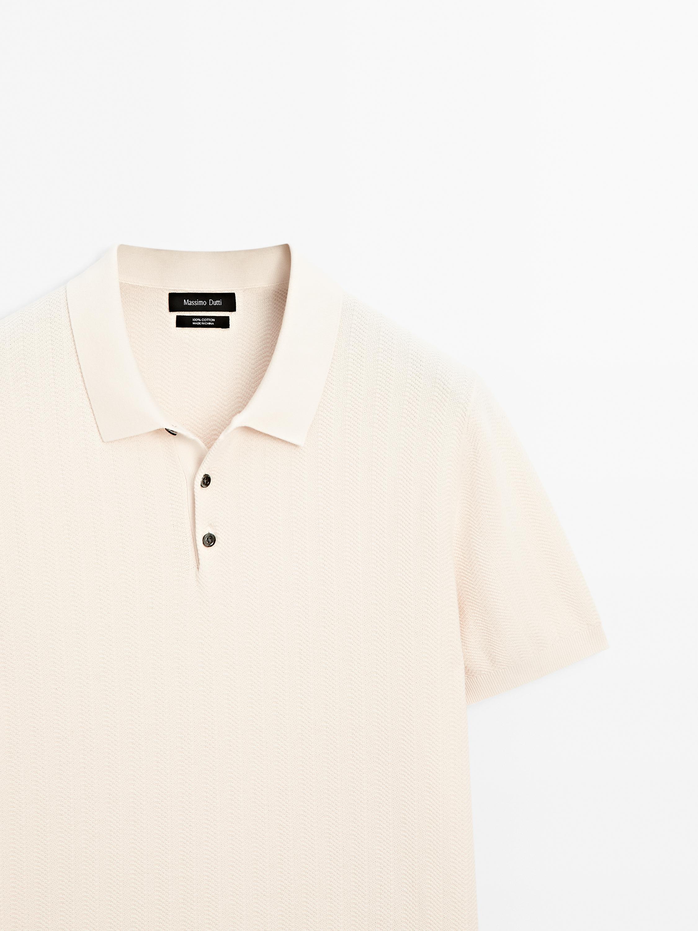 Cotton herringbone knit polo sweater