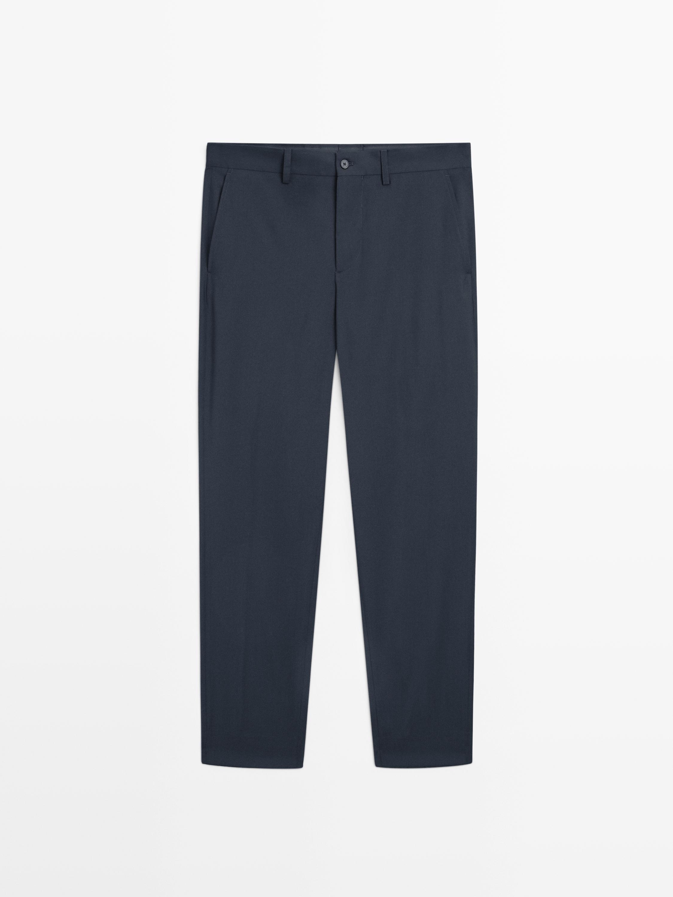 Wide-leg cool wool suit trousers — NAVY BLUE