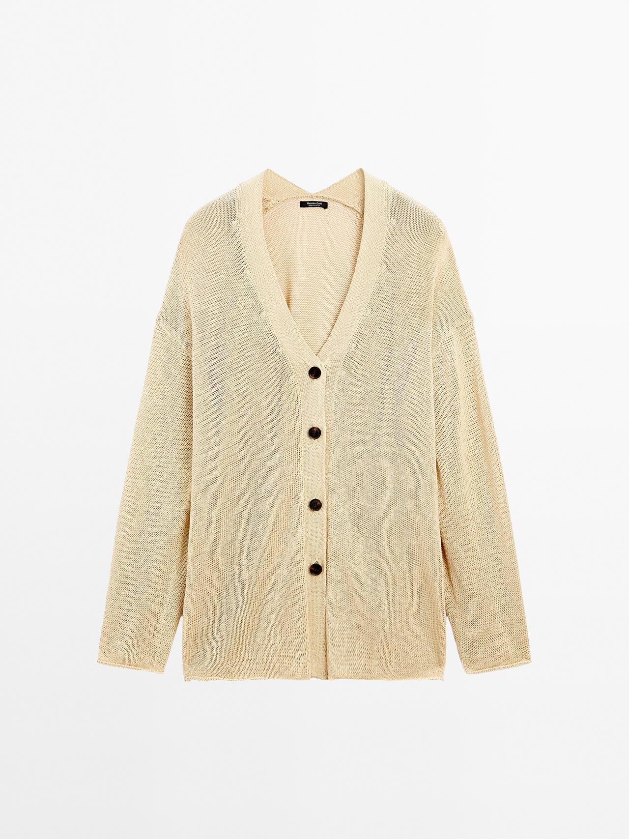Massimo Dutti - Dame - Oversize Cardigan I Finstrik - Vanilje - S