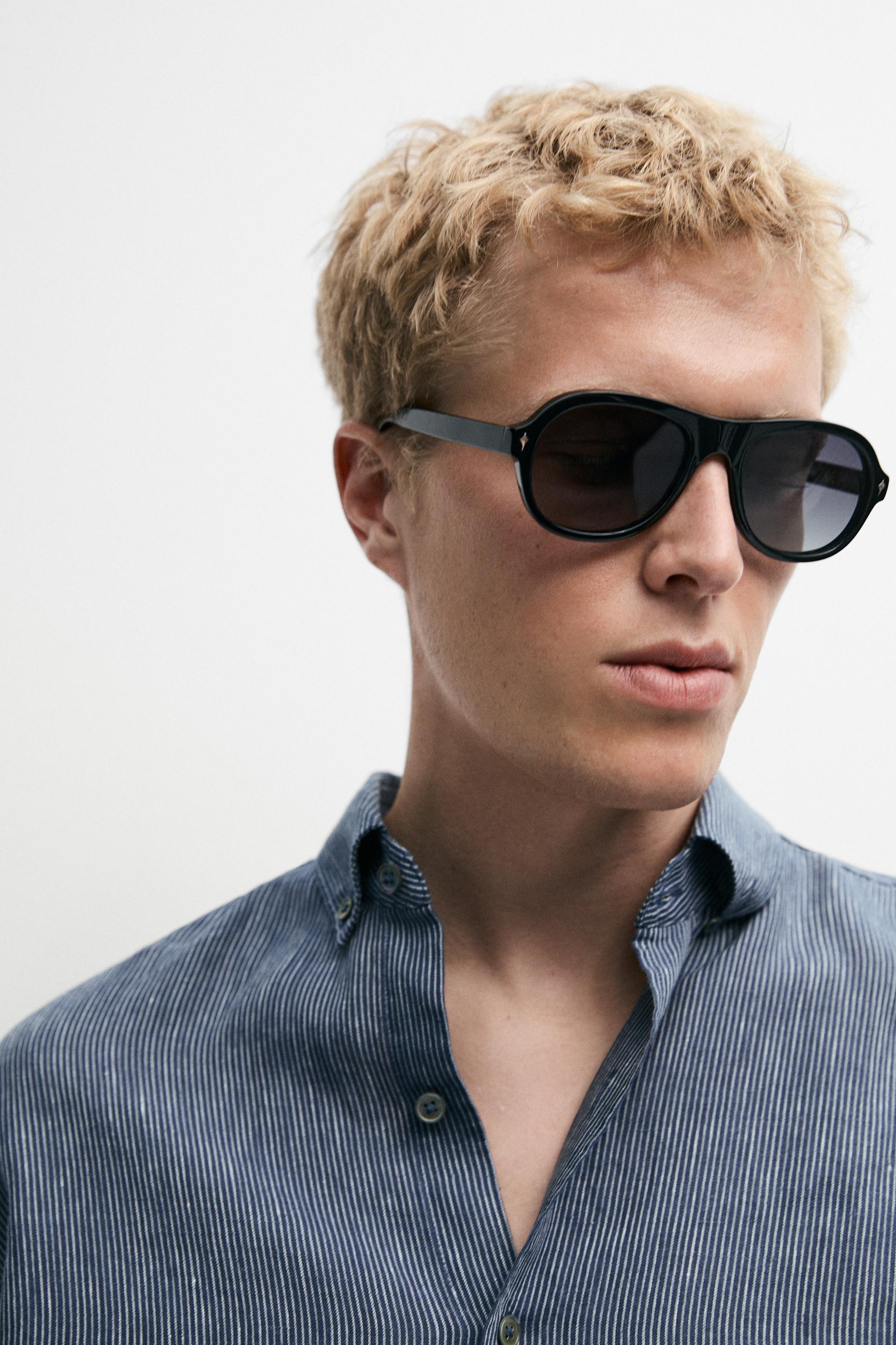 100% linen pinstriped regular fit shirt — NAVY BLUE