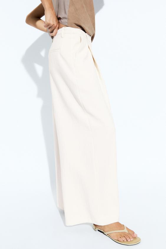 Dökümlü cropped geniş paça pantolon