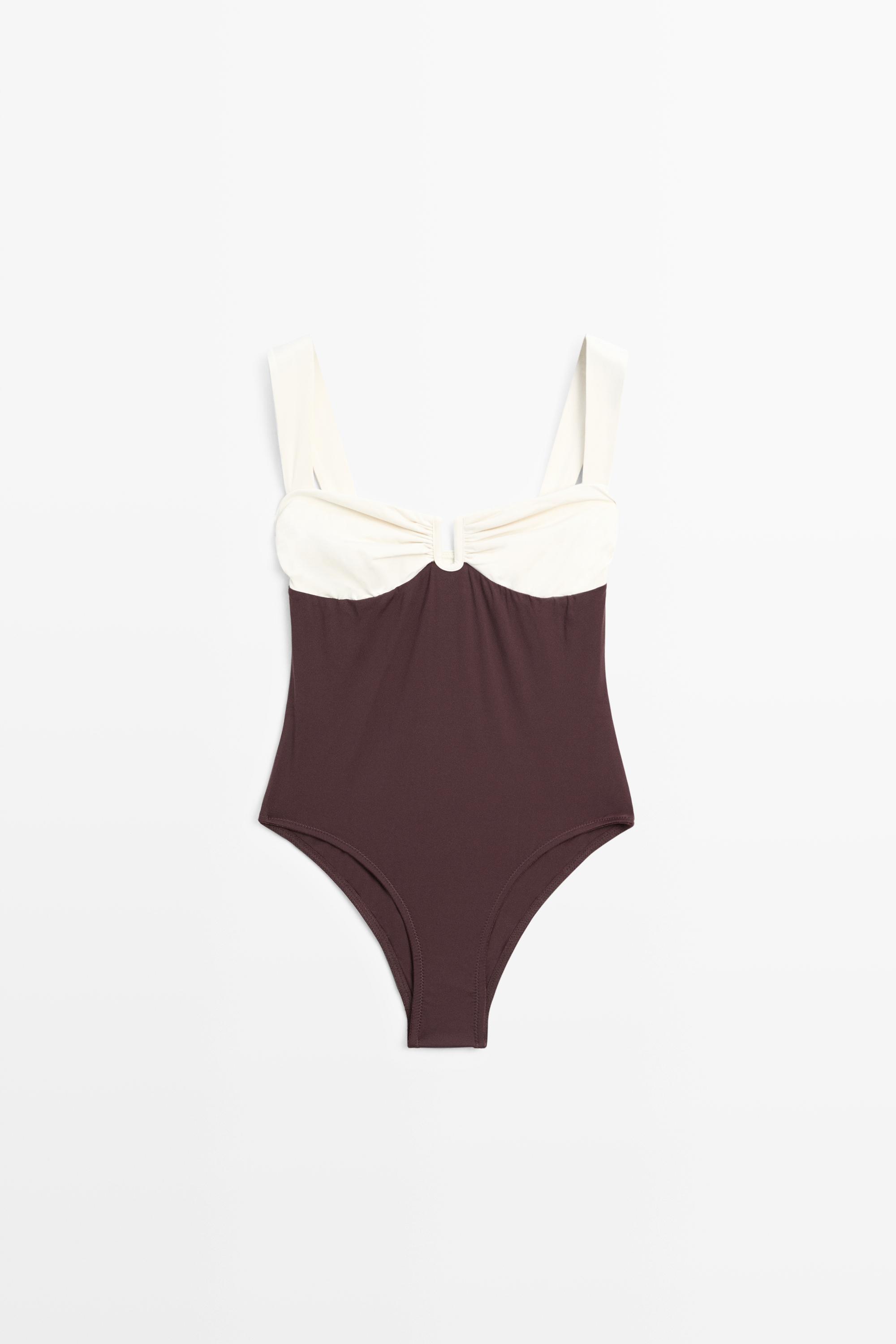 Swimsuit with gathered detail — BROWN