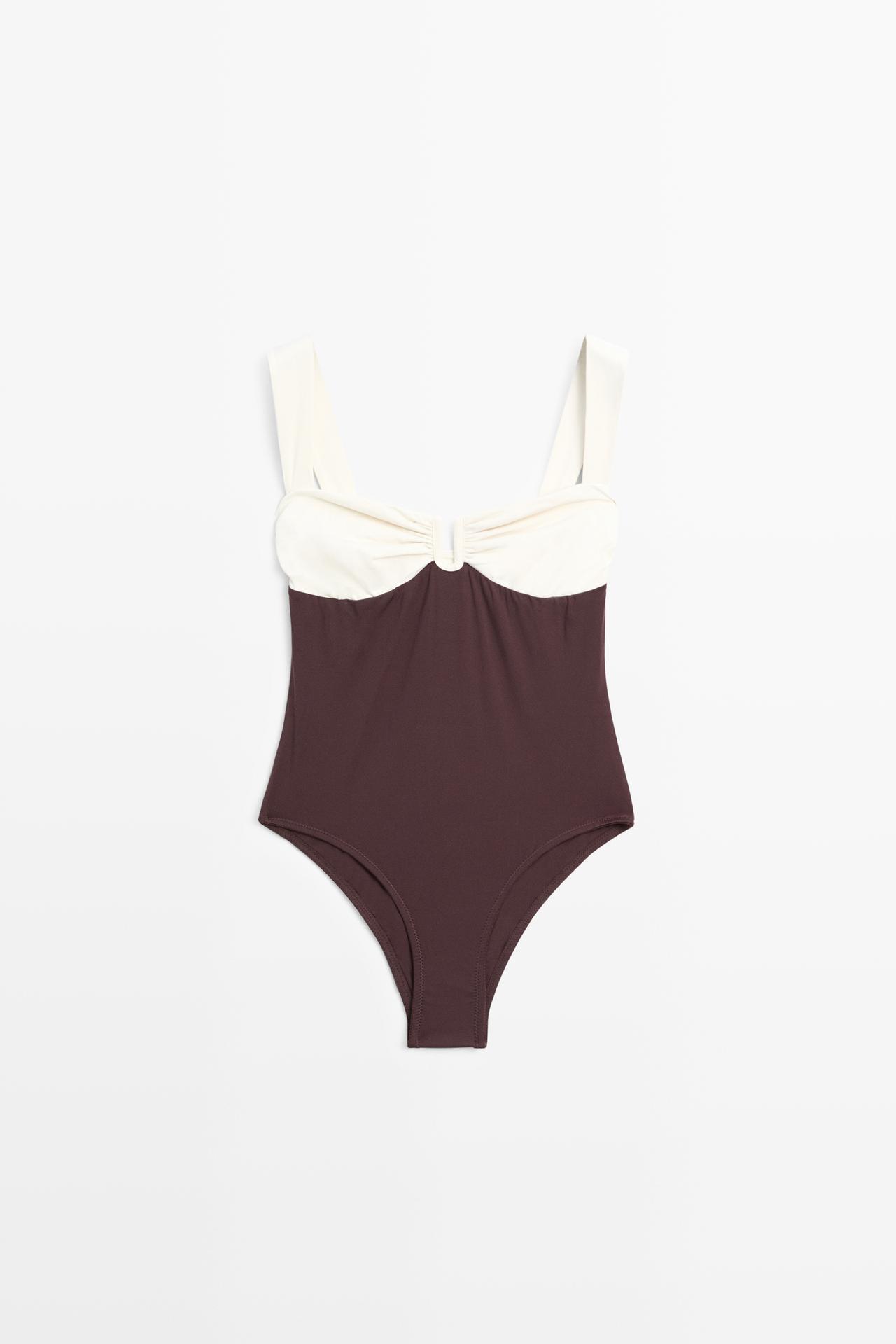 Swimsuit with gathered detail — BROWN