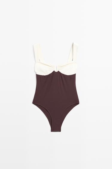 Swimsuit with gathered detail — BROWN 2