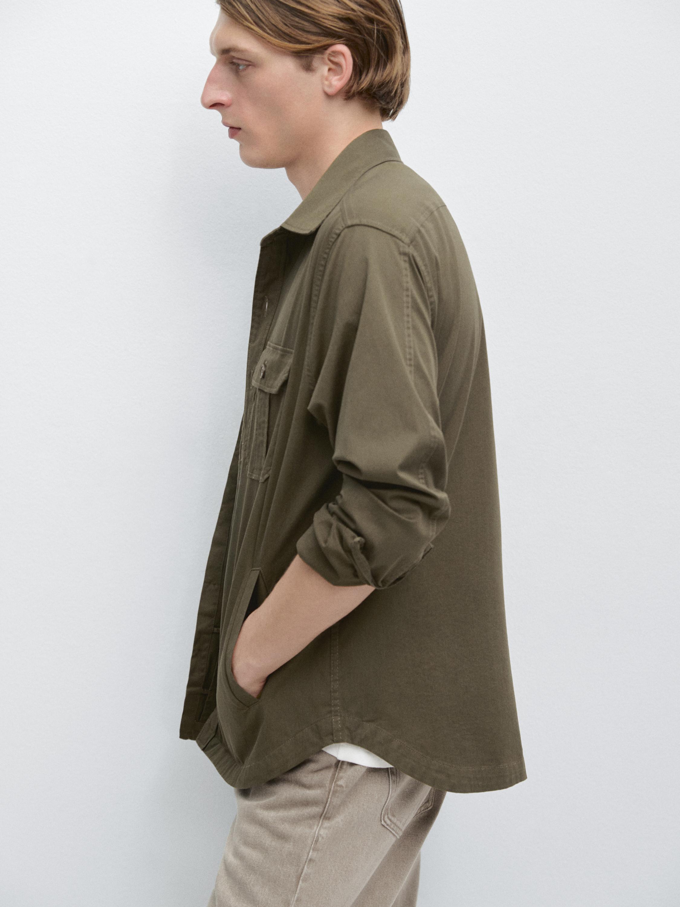 Cotton blend overshirt with pocket detail — MEDIUM KHAKI