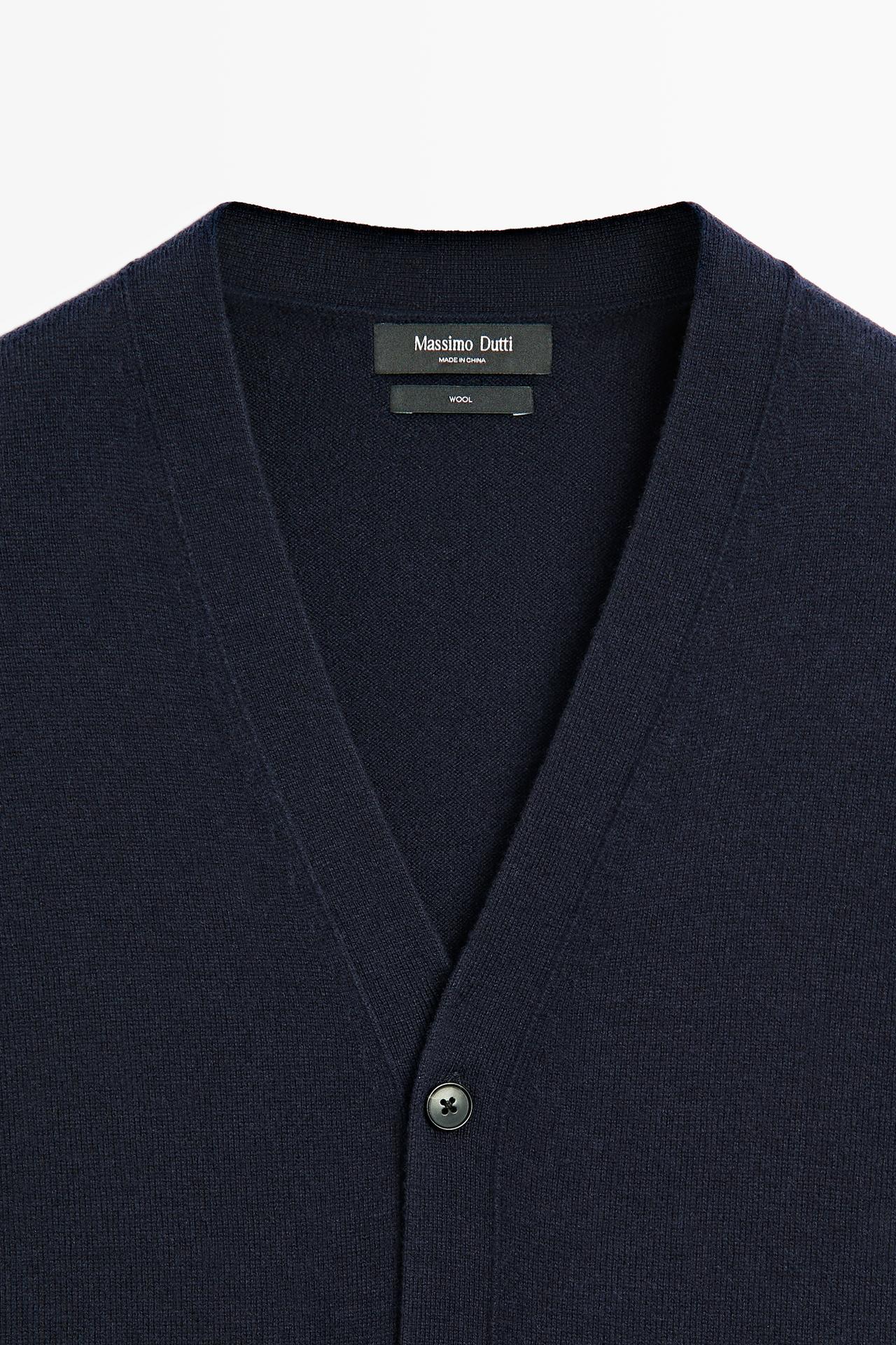 100% wool knit button cardigan — DARK NAVY