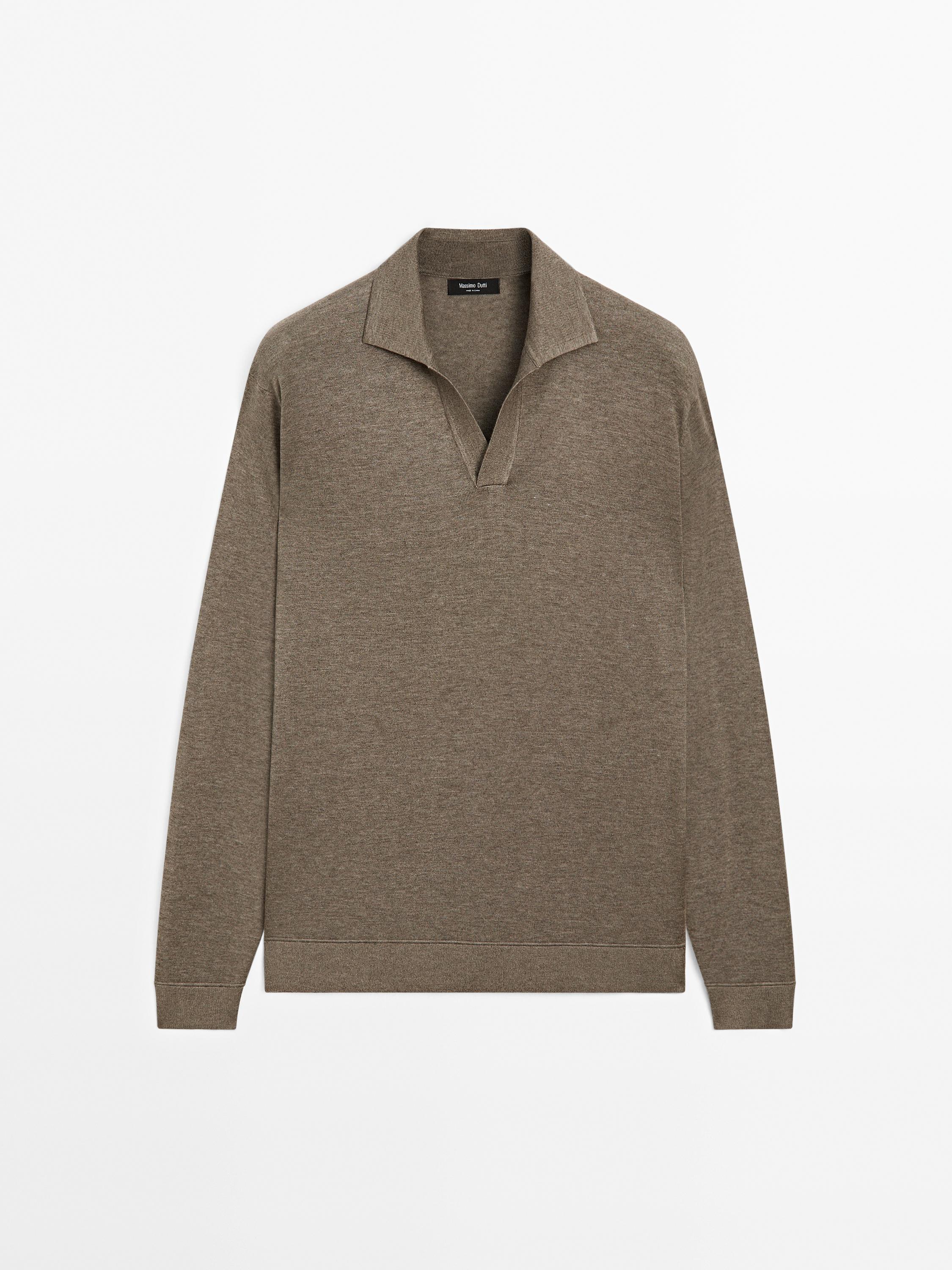 V-neck knit polo sweater