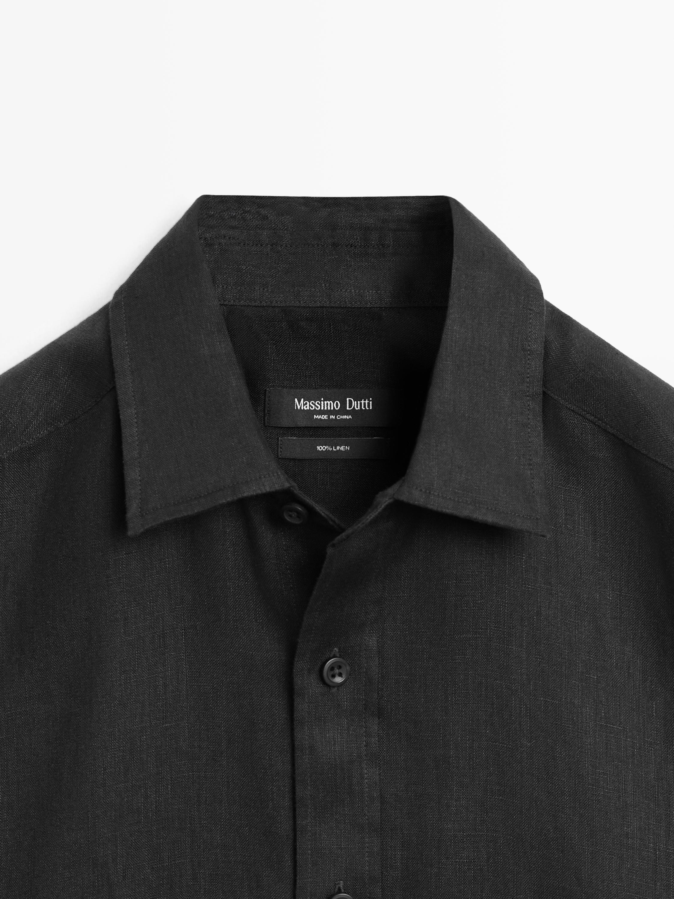 100% linen slim fit shirt — BLACK