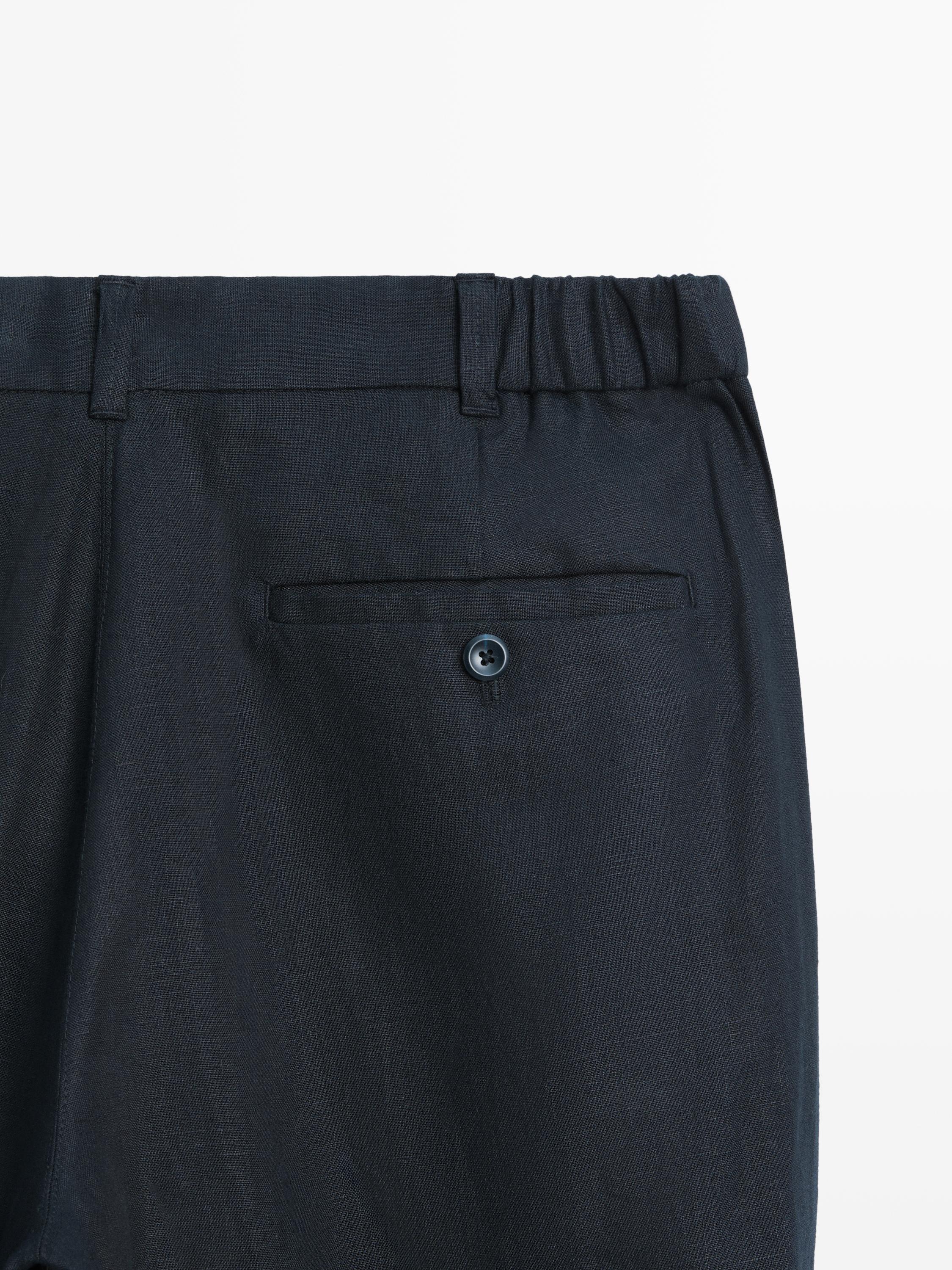 Tapered fit linen pants — NAVY BLUE