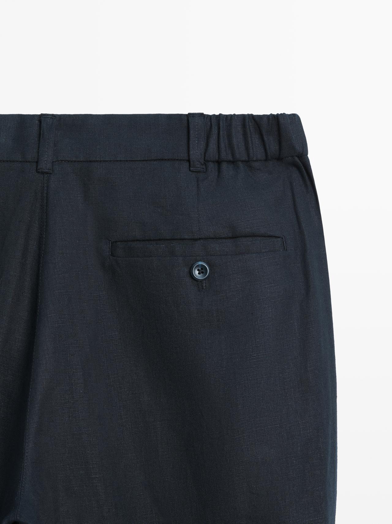 Tapered fit linen pants — NAVY BLUE