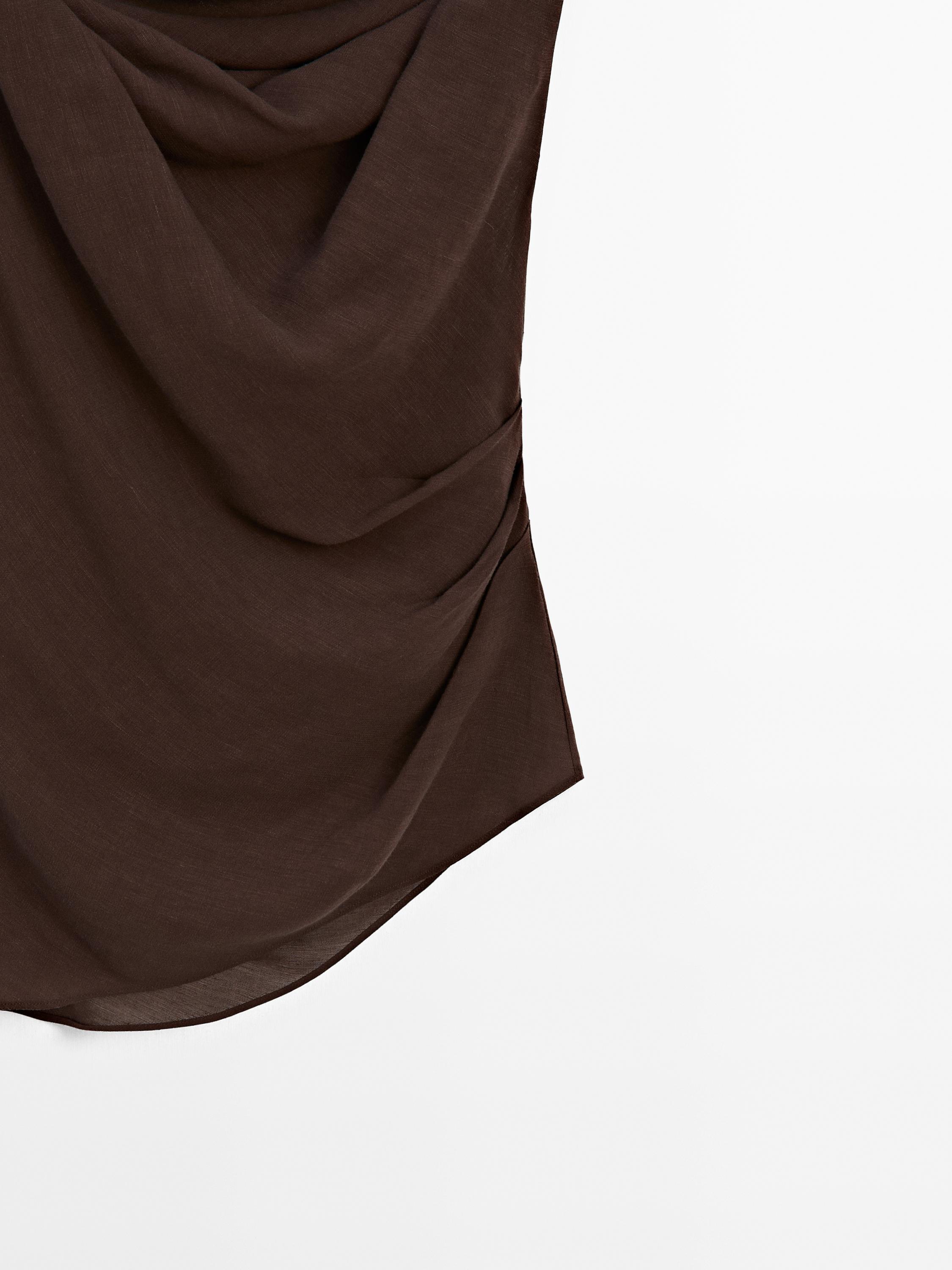 Linen blend top with asymmetric neckline