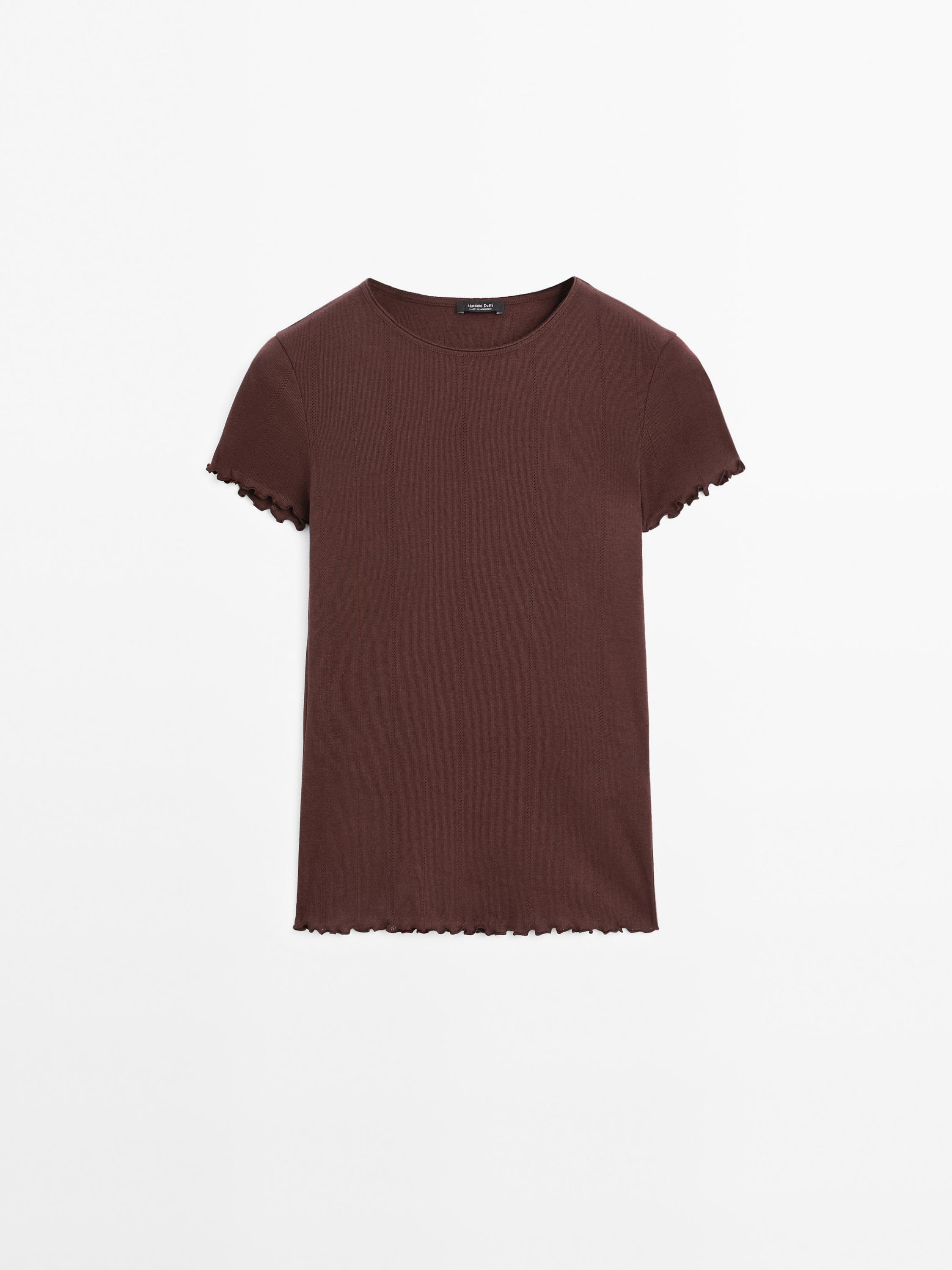 Pointelle ribbed cotton t-shirt