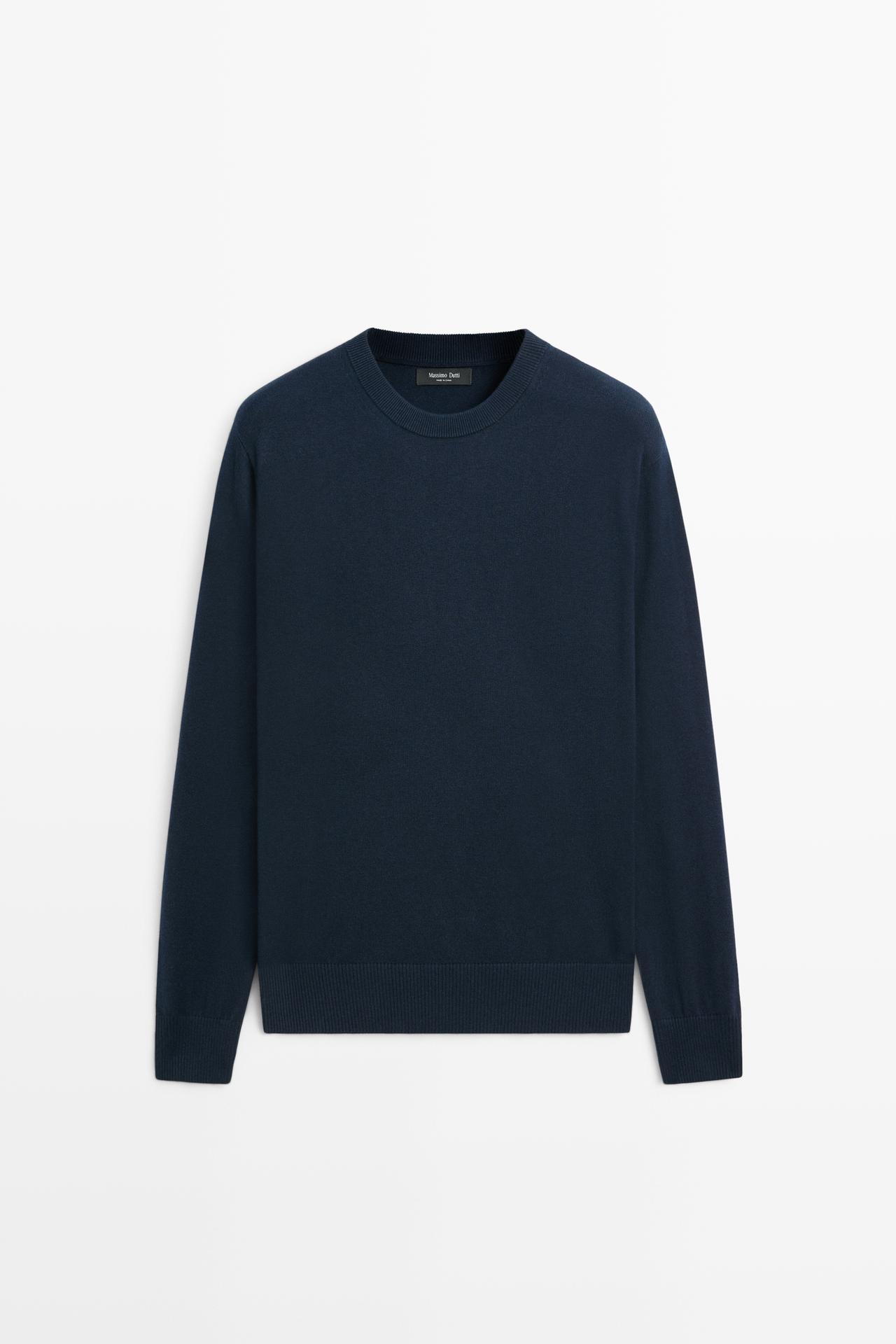 Cotton blend knit sweater — Dark blue