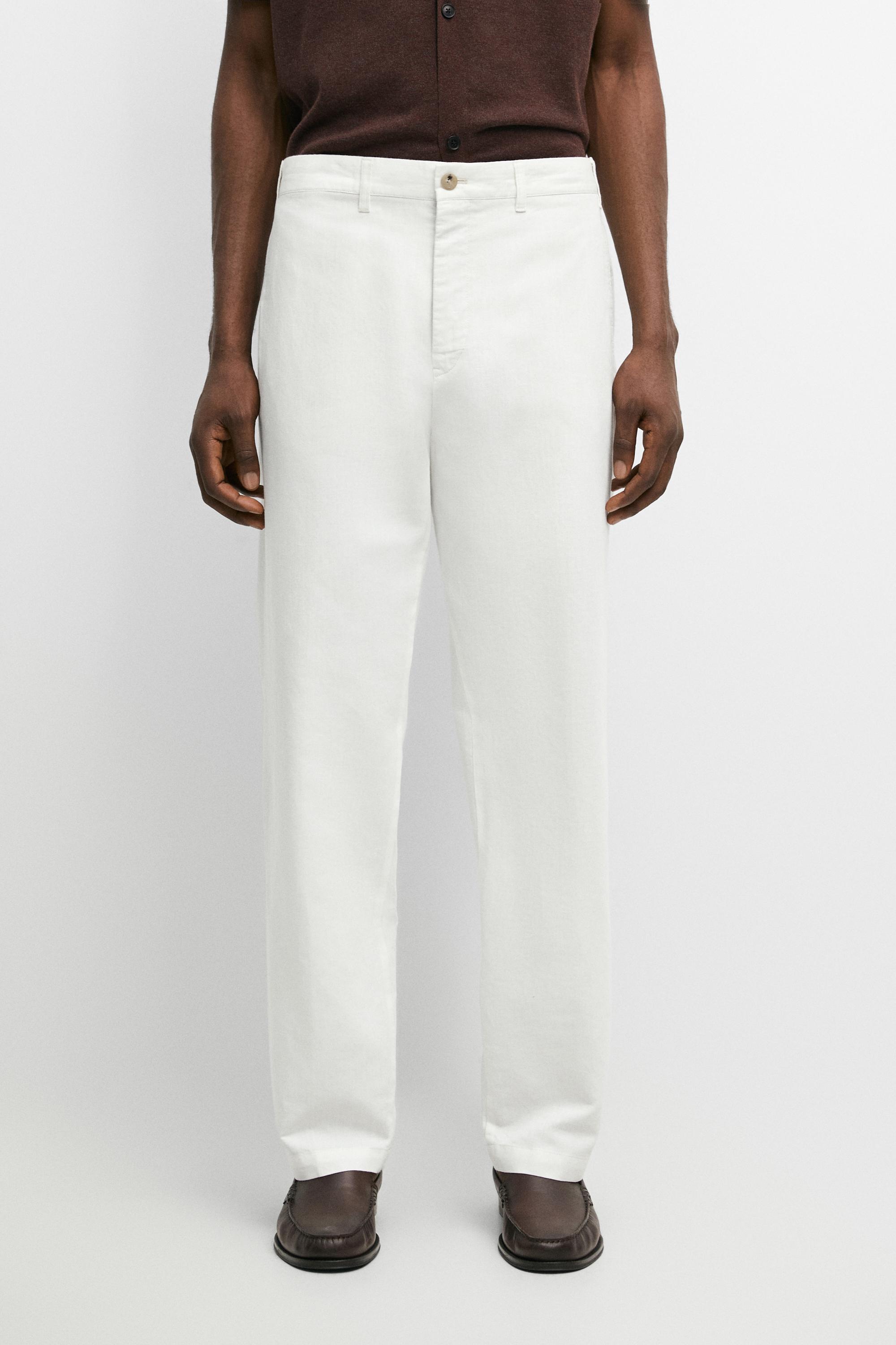 Linen and cotton straight-leg pants