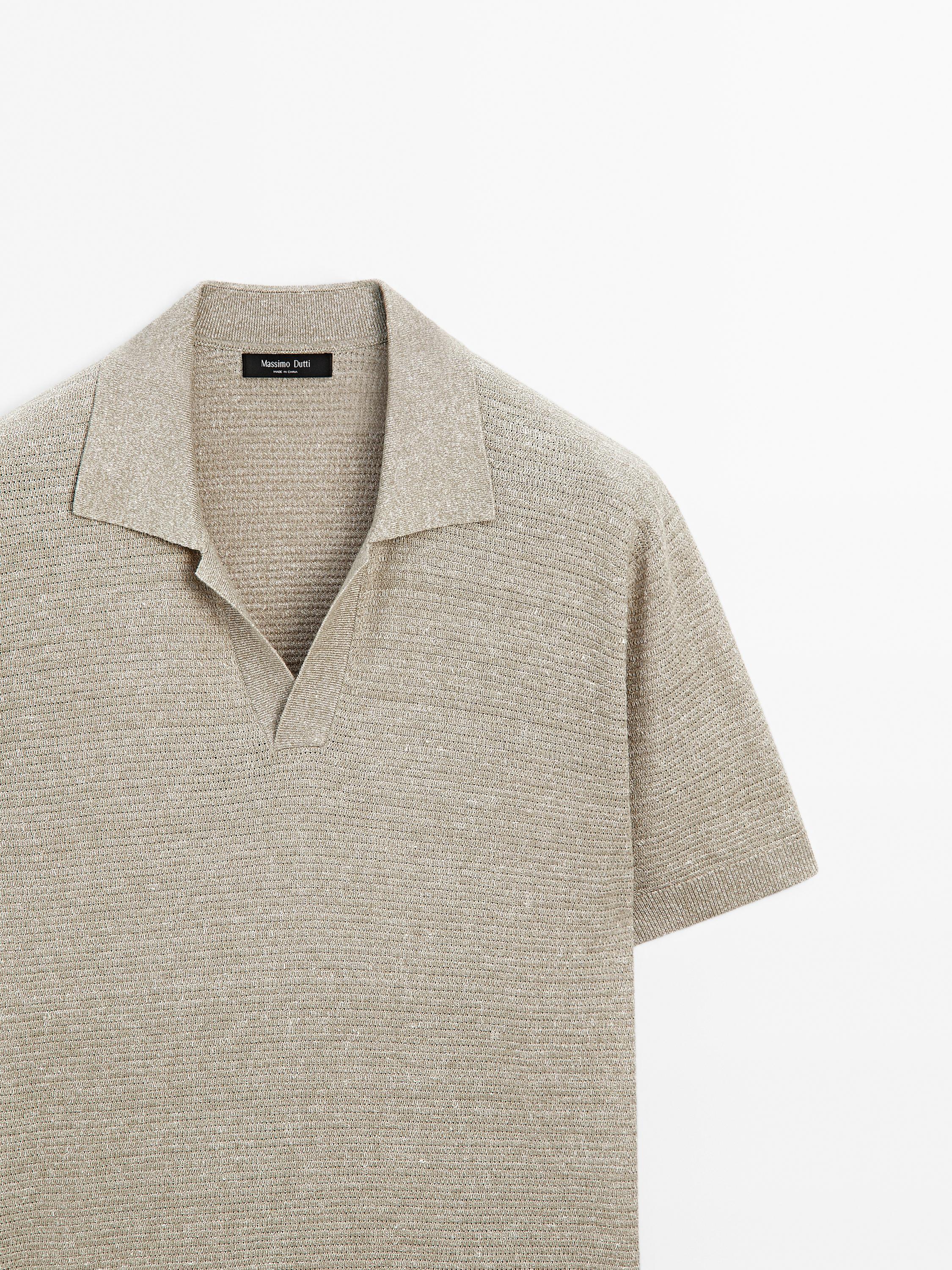 Linen and cotton knit polo shirt