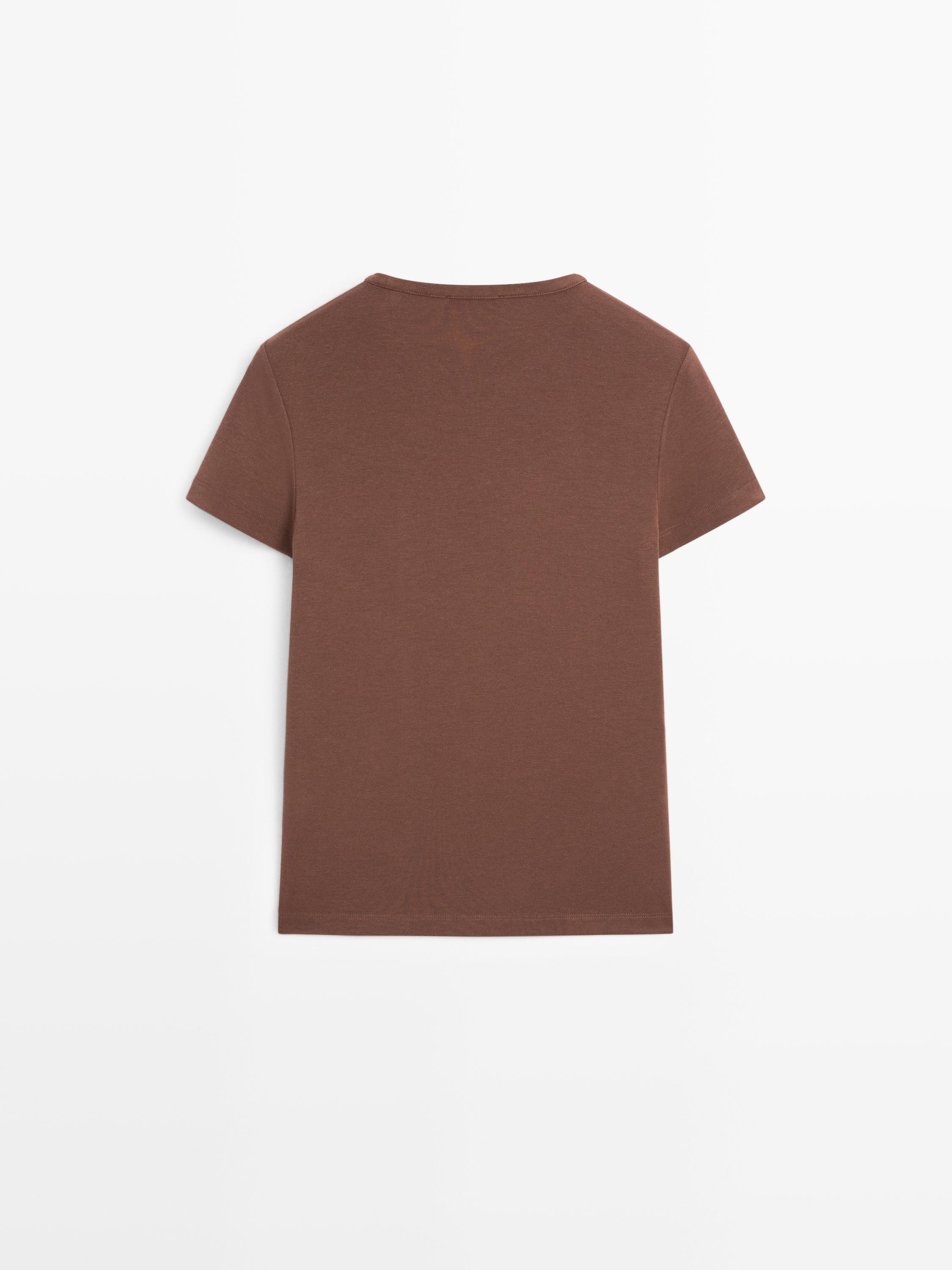 Lyocell blend short sleeve T-shirt — BROWN