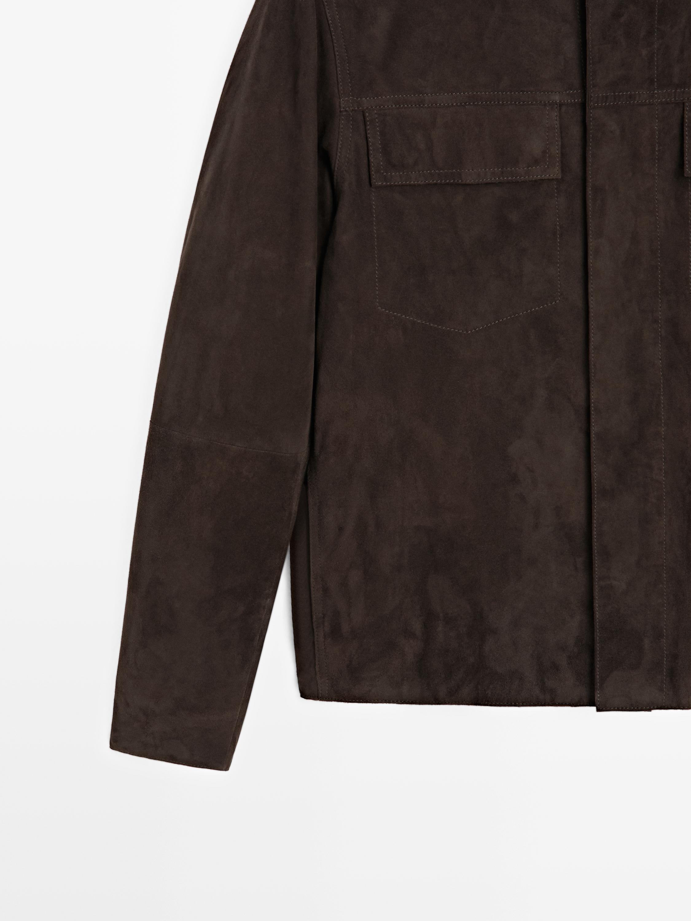 Suede leather jacket with pockets — BROWN