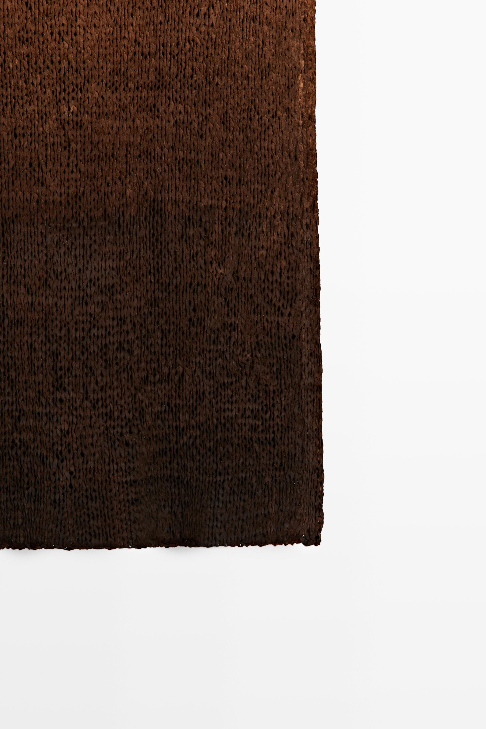 Suede leather knit midi skirt — BROWN
