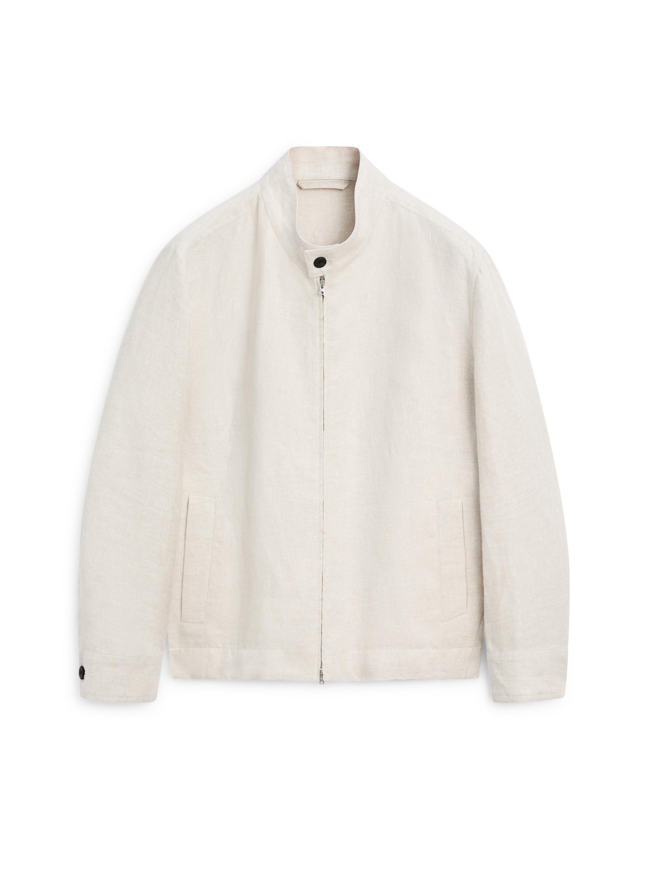 Short linen jacket with herringbone detail — BEIGE