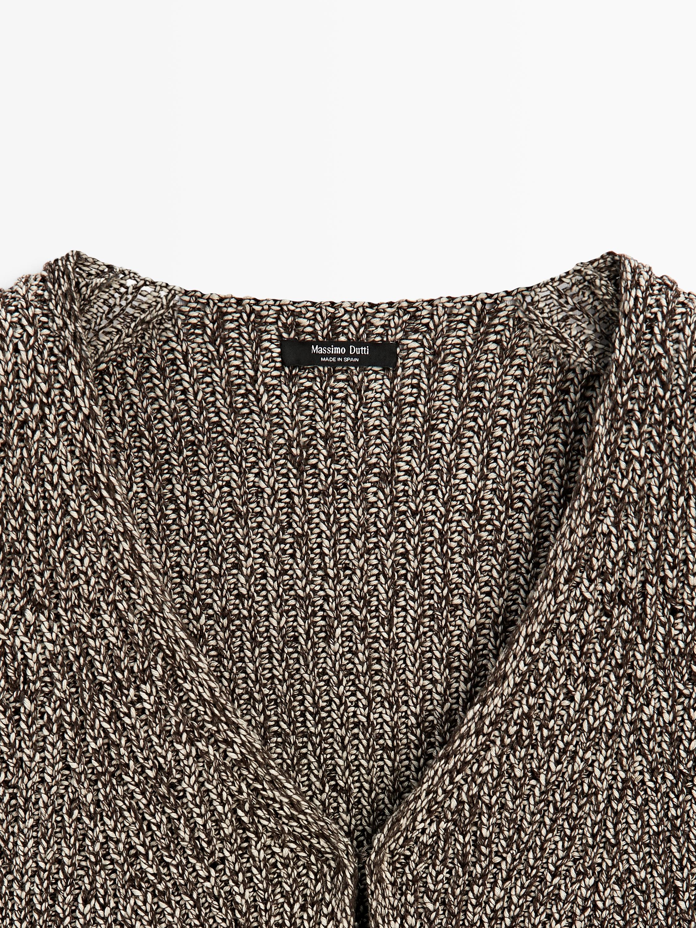 Cotton blend V-neck knit vest — BROWN MARL