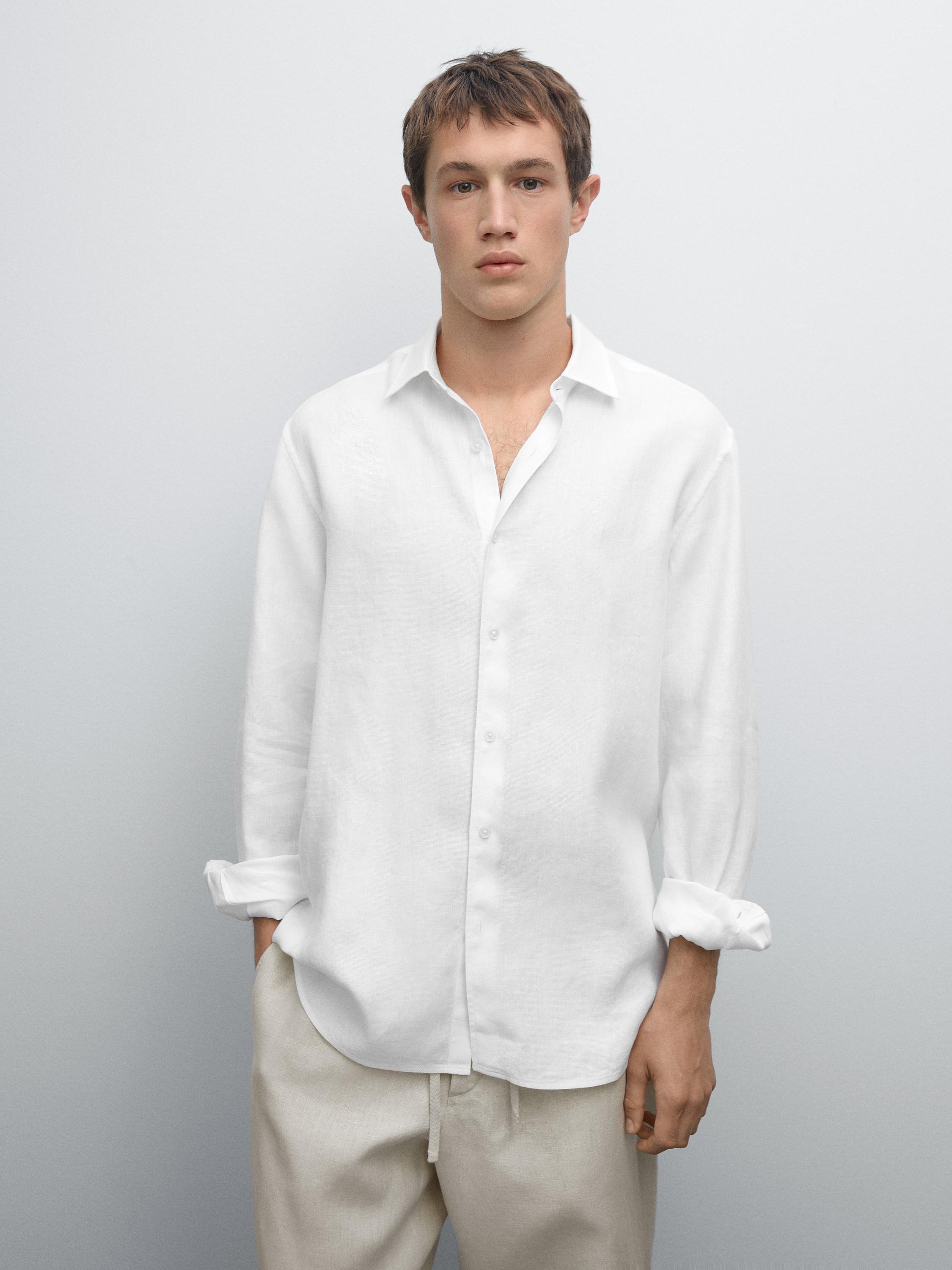 Chemise slim en lin mélangé