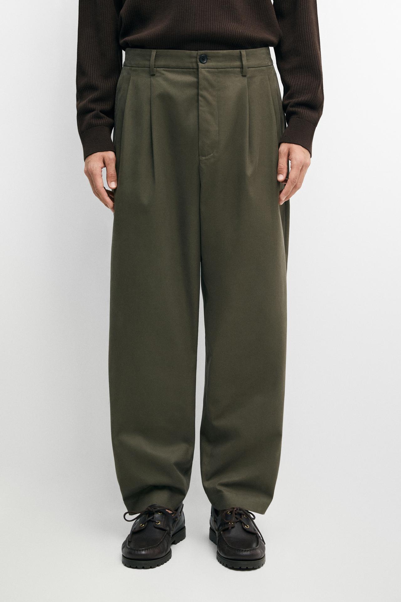 100% cotton pants with double pleats — GREEN