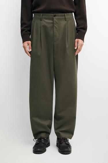 100% cotton pants with double pleats — GREEN 3