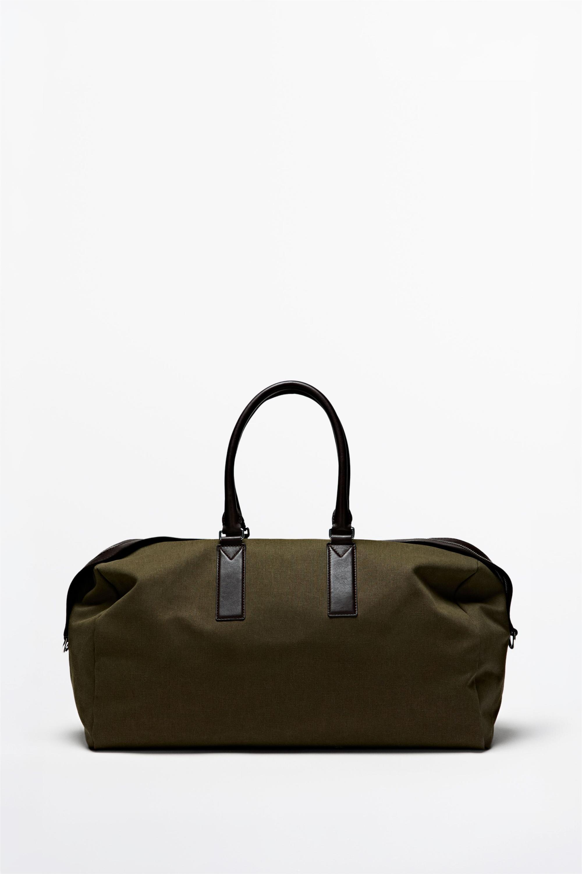 Nappa leather detail travel bag — KHAKI