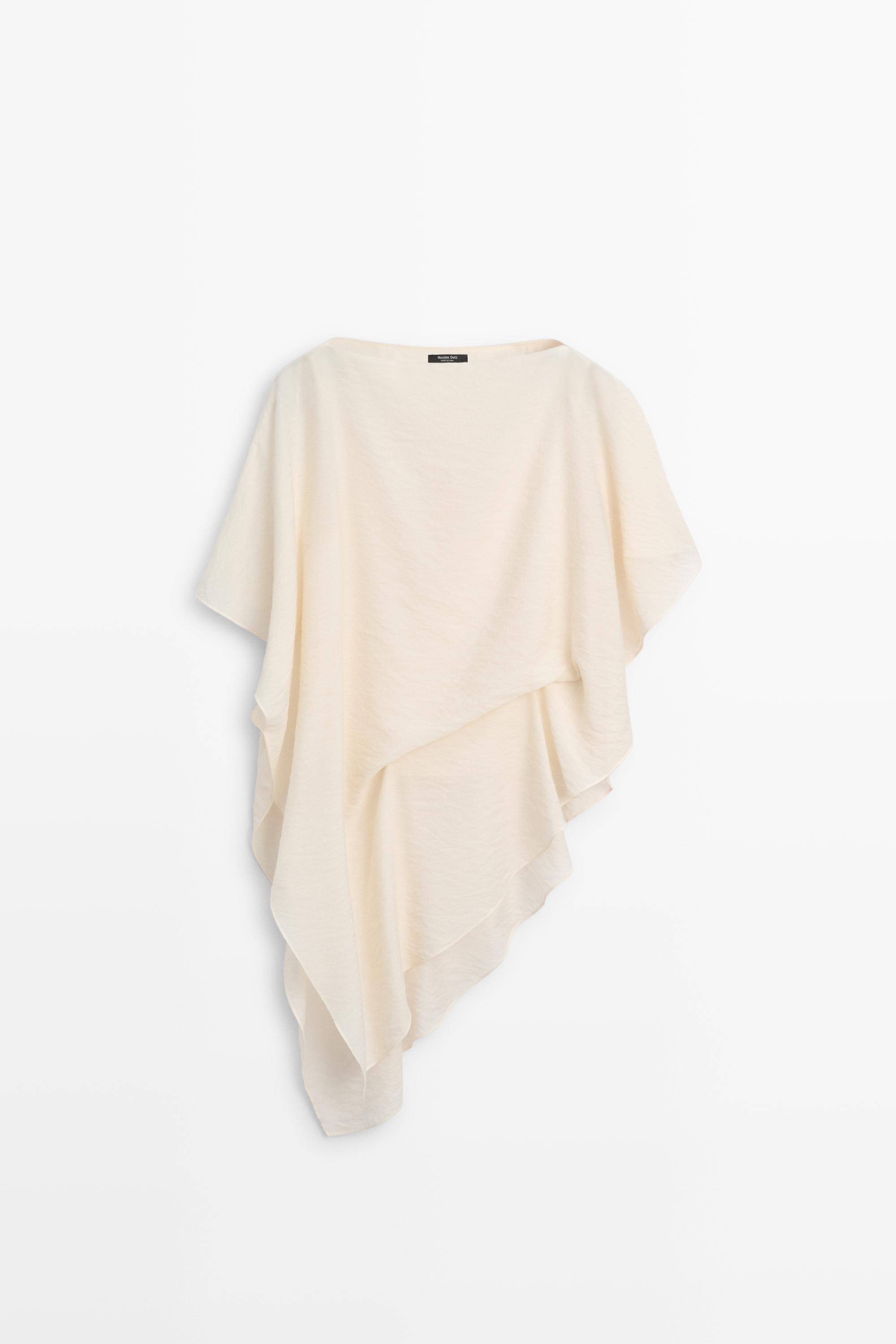 Asymmetric cape-style flowing blouse — Off white