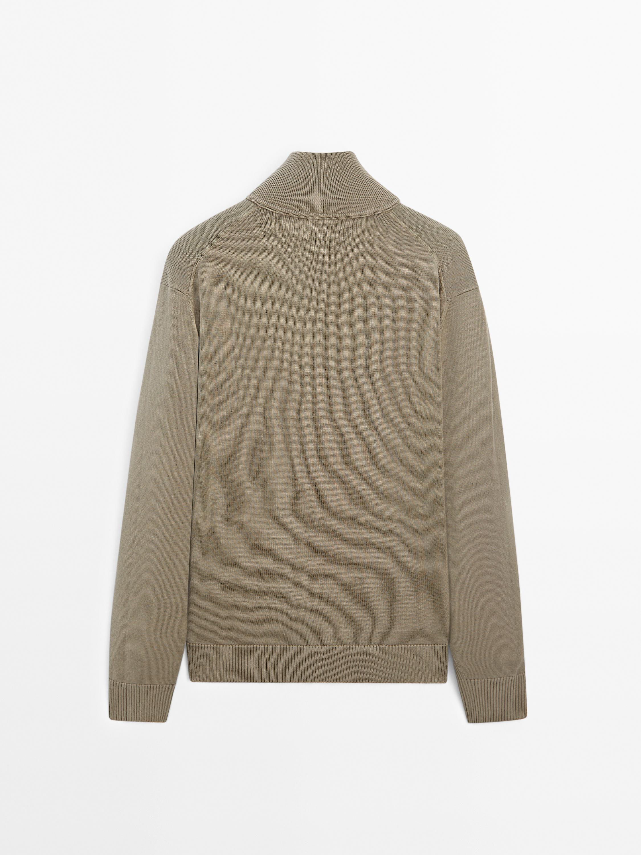 Cotton zip-up knit cardigan