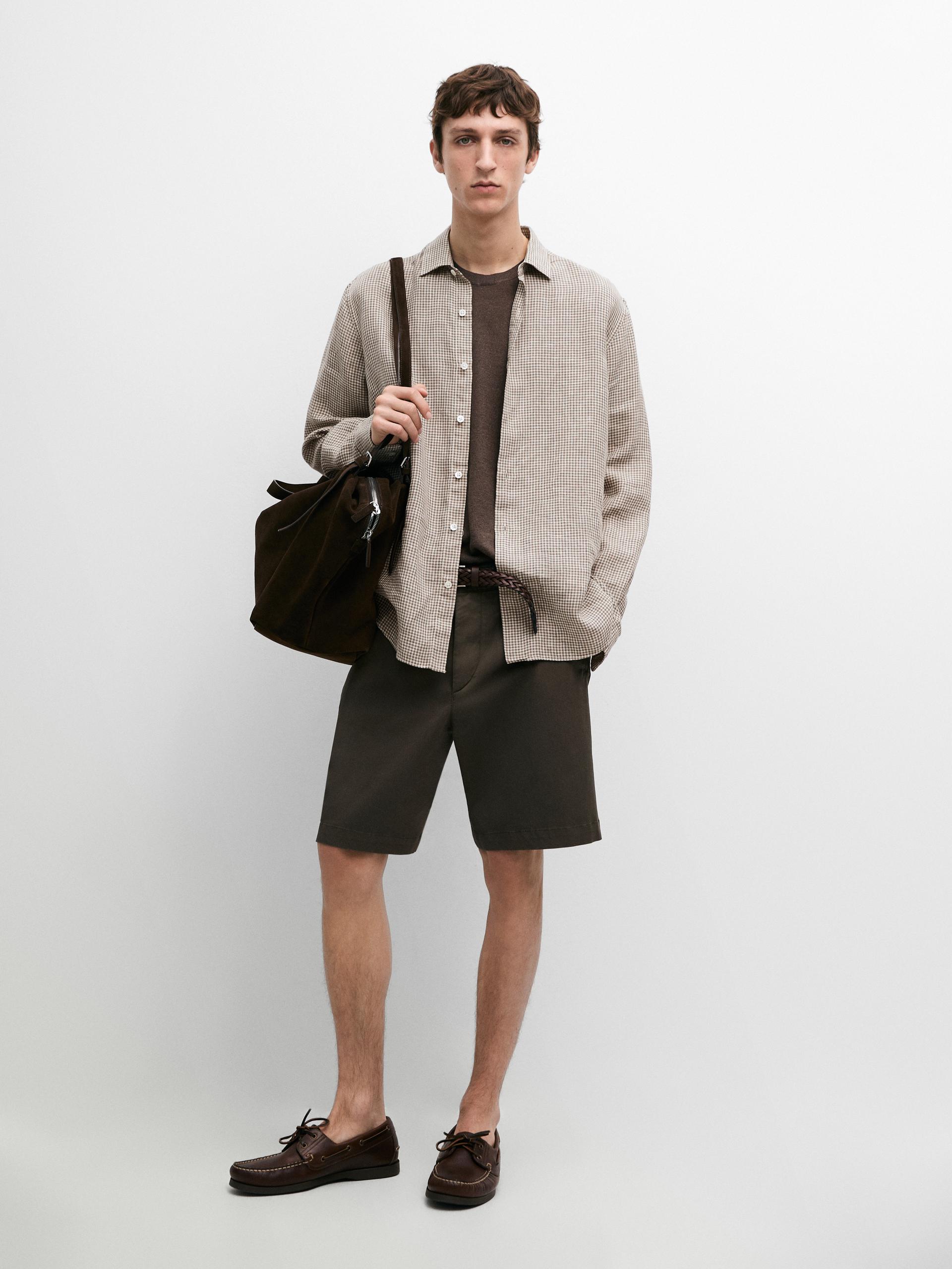 Bermuda Avec Poche En Coton Mélangé - Vert Foncé - 40 - Massimo Dutti - Homme